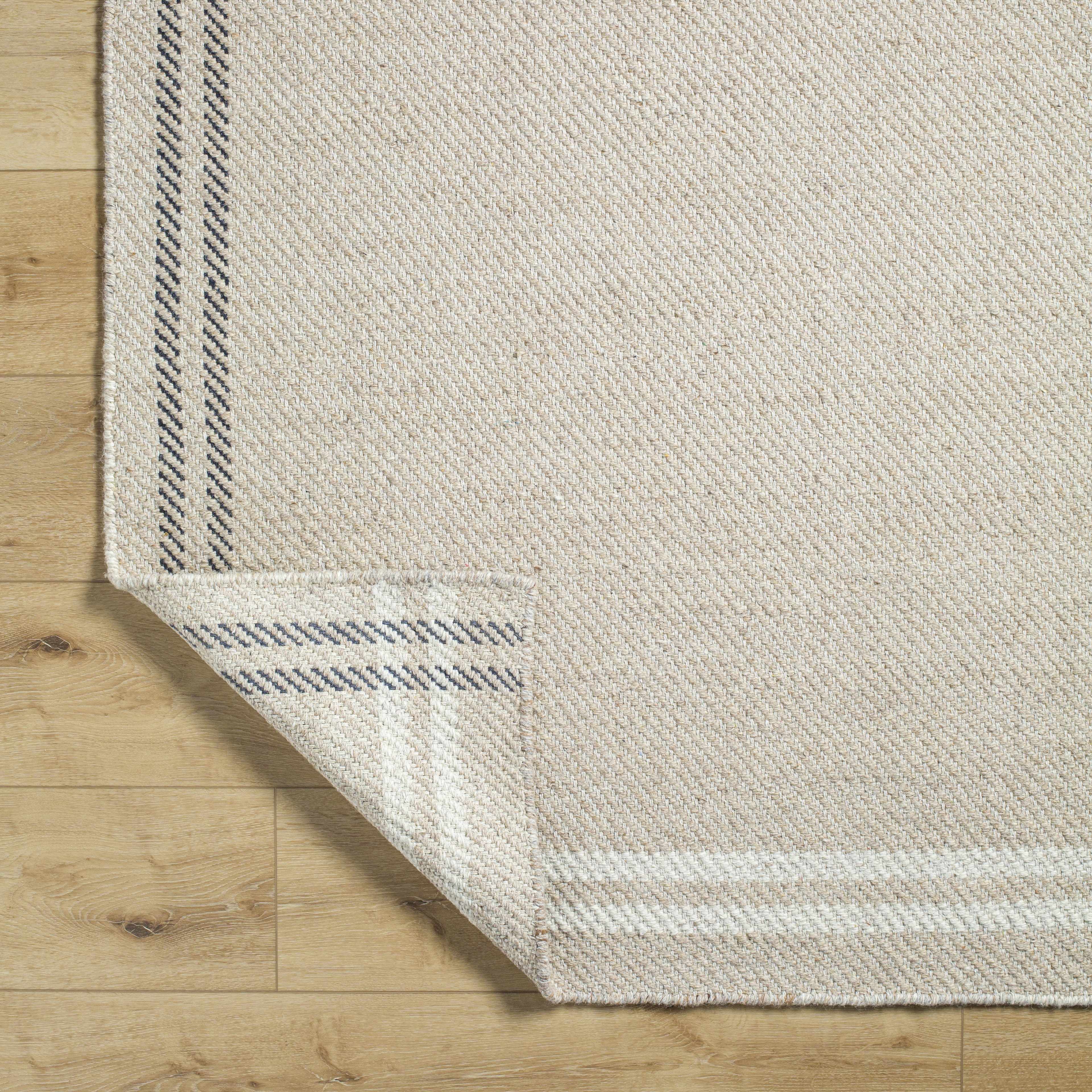 Solid Modern Bordered Light Beige Wool Handwoven Area Rug