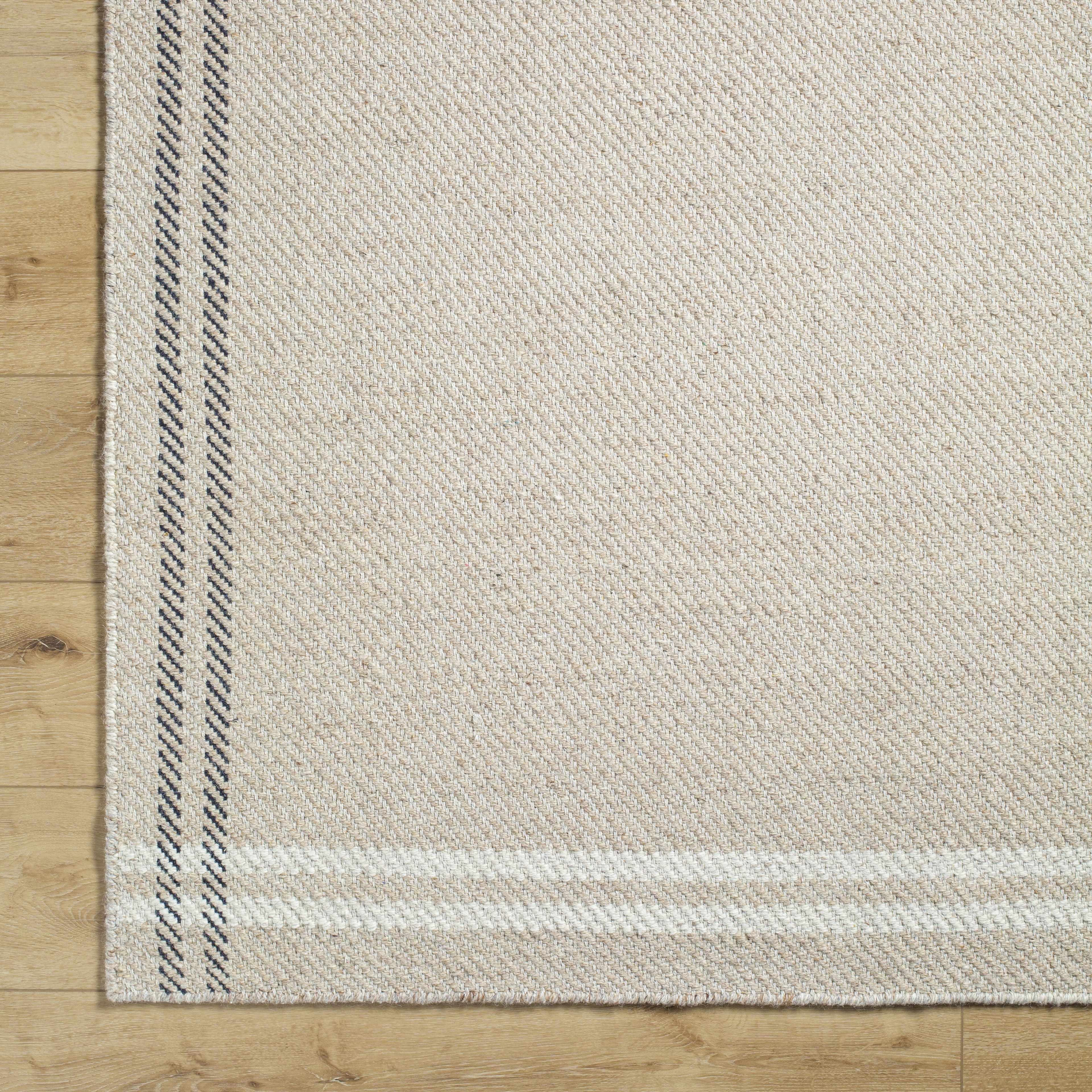 Solid Modern Bordered Light Beige Wool Handwoven Area Rug