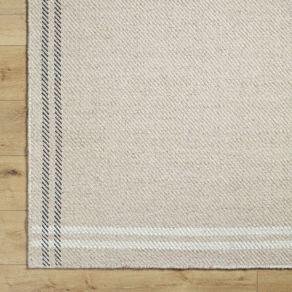 Solid Modern Bordered Light Beige Wool Handwoven Area Rug