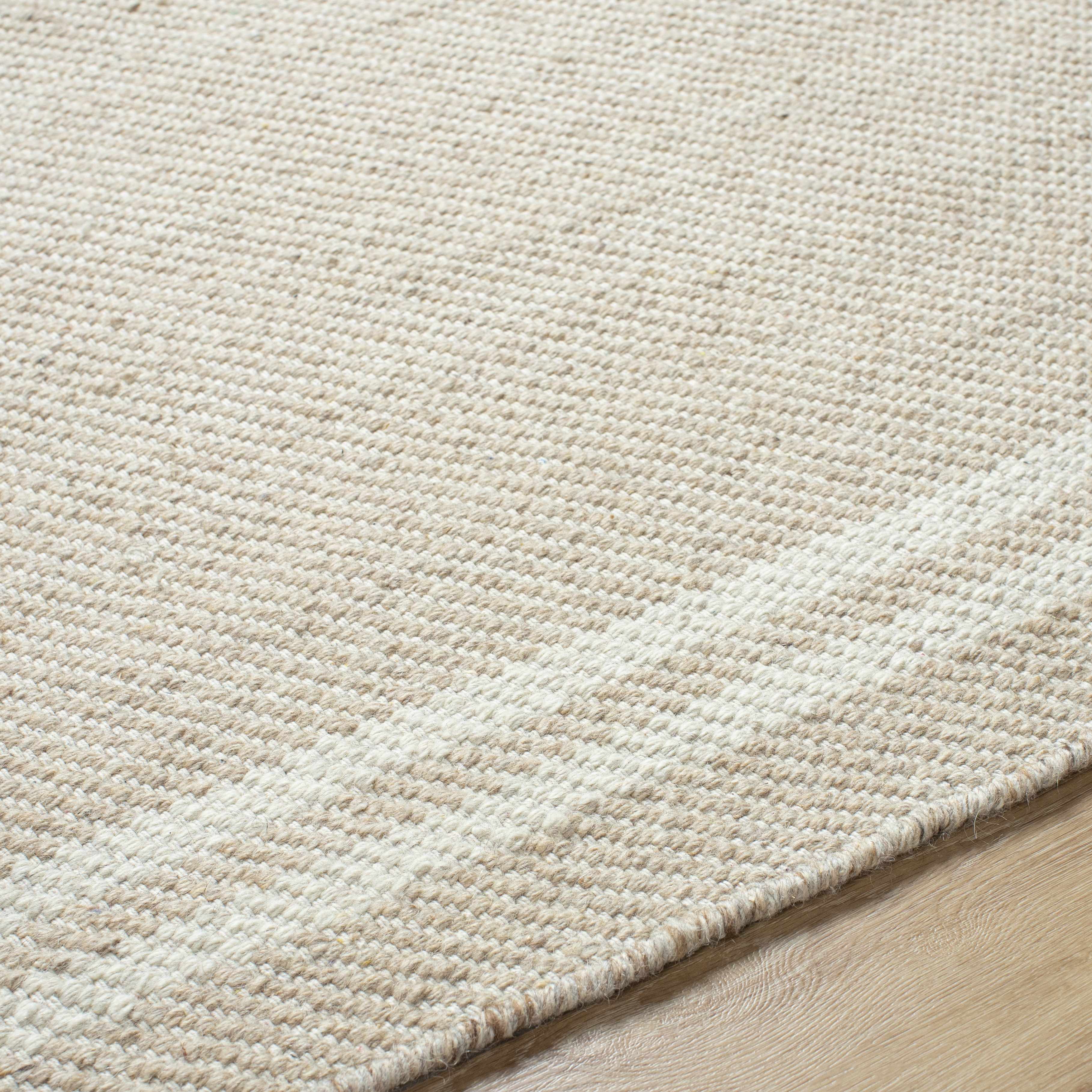 Solid Modern Bordered Light Beige Wool Handwoven Area Rug