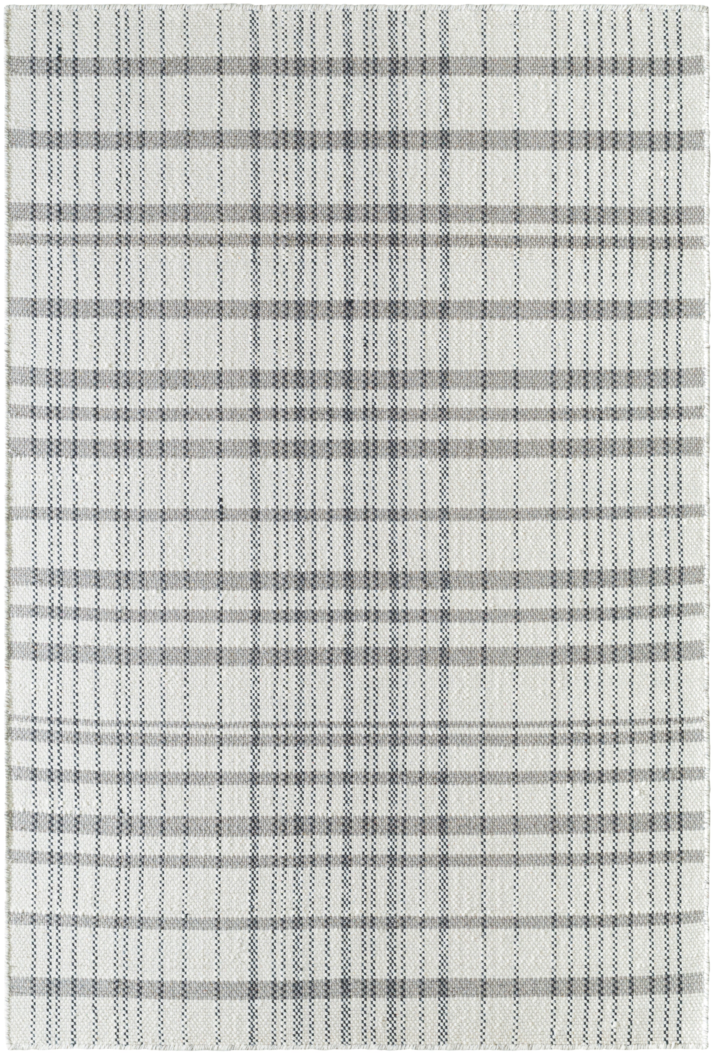 Chic Sophisticated Plaid Ivory Wool Handwoven Area Rug