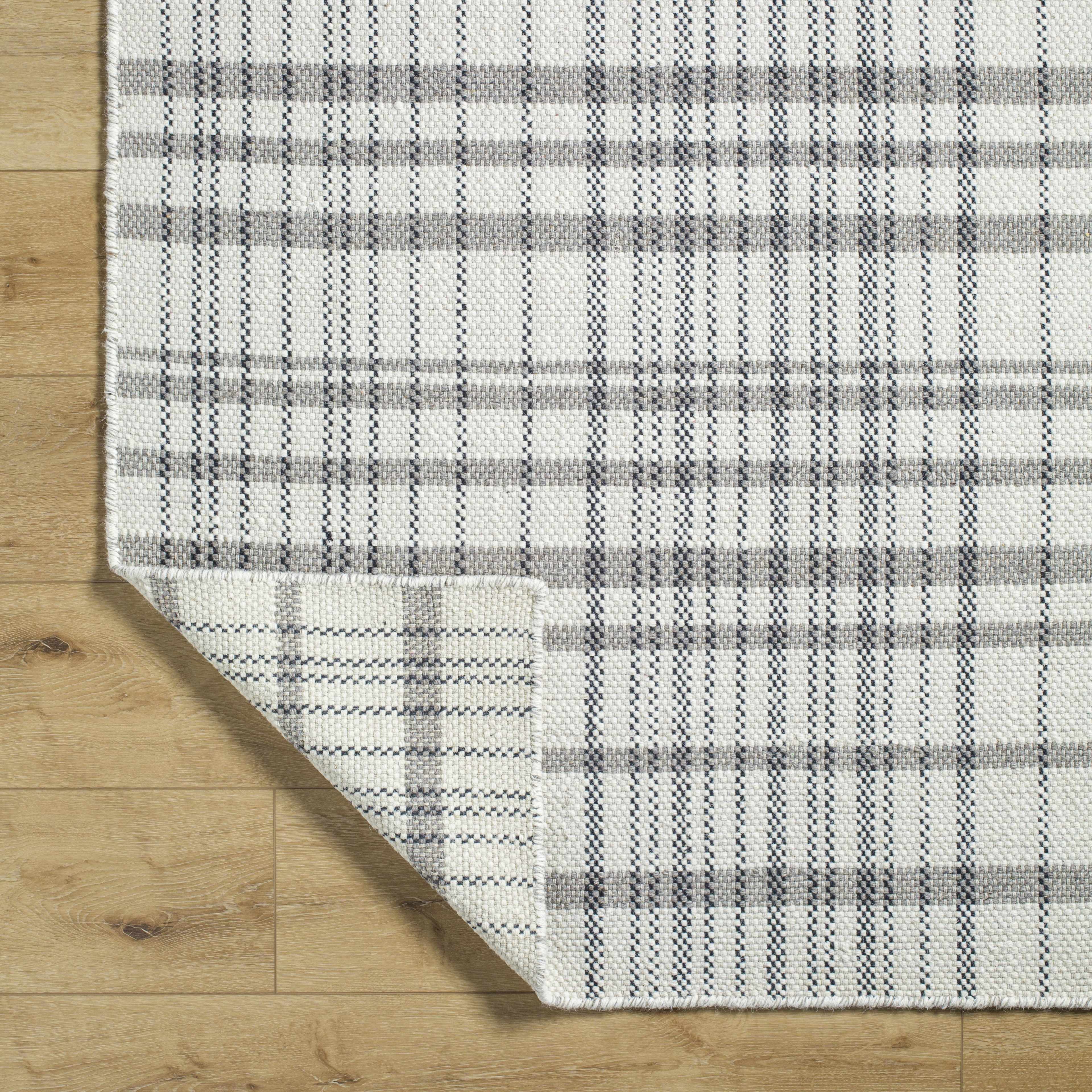 Chic Sophisticated Plaid Ivory Wool Handwoven Area Rug