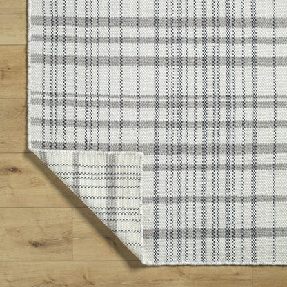 Chic Sophisticated Plaid Ivory Wool Handwoven Area Rug