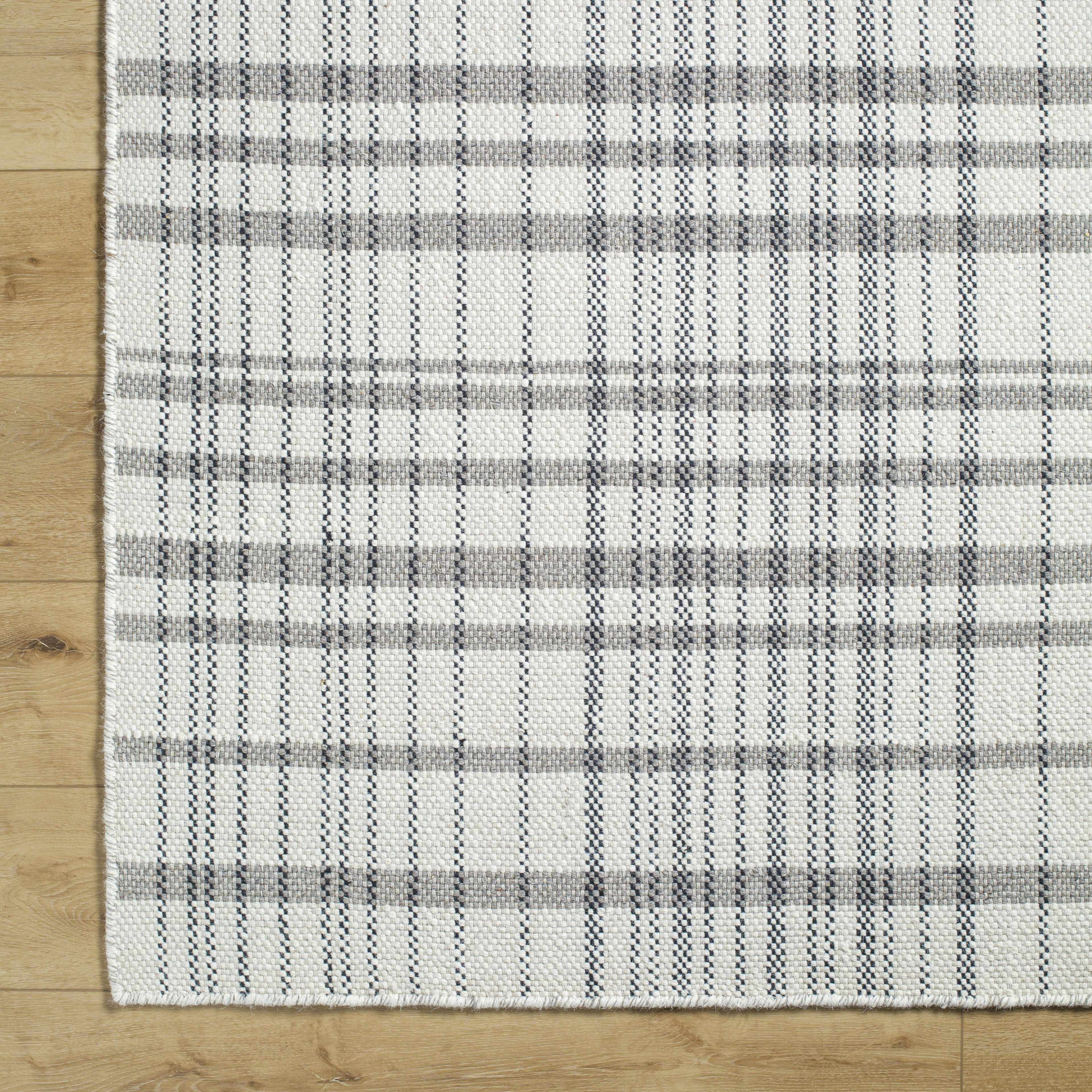 Chic Sophisticated Plaid Ivory Wool Handwoven Area Rug