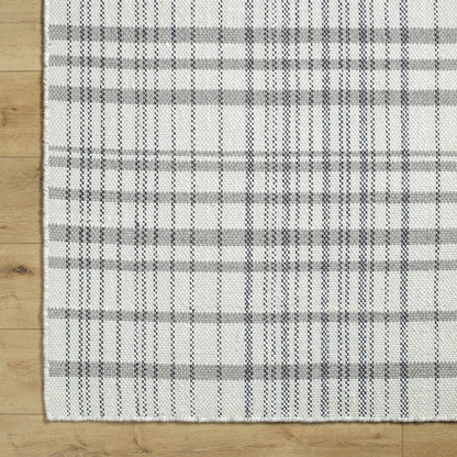 Chic Sophisticated Plaid Ivory Wool Handwoven Area Rug
