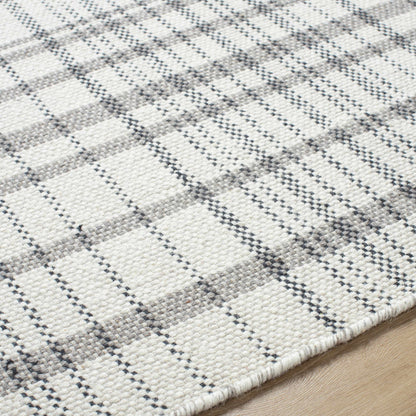 Chic Sophisticated Plaid Ivory Wool Handwoven Area Rug