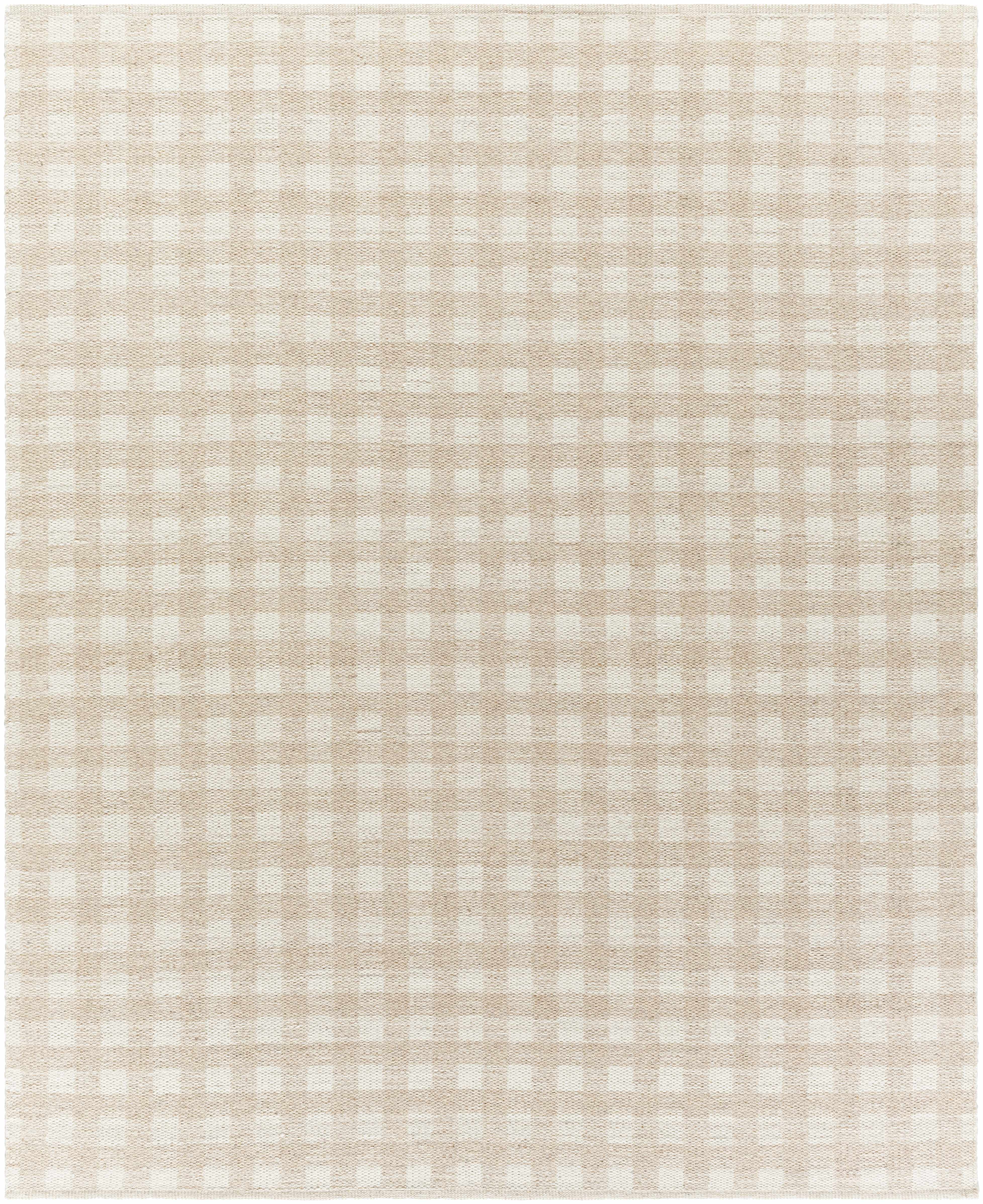 Glorious Handwoven Tan Wool Plaid Area Rug