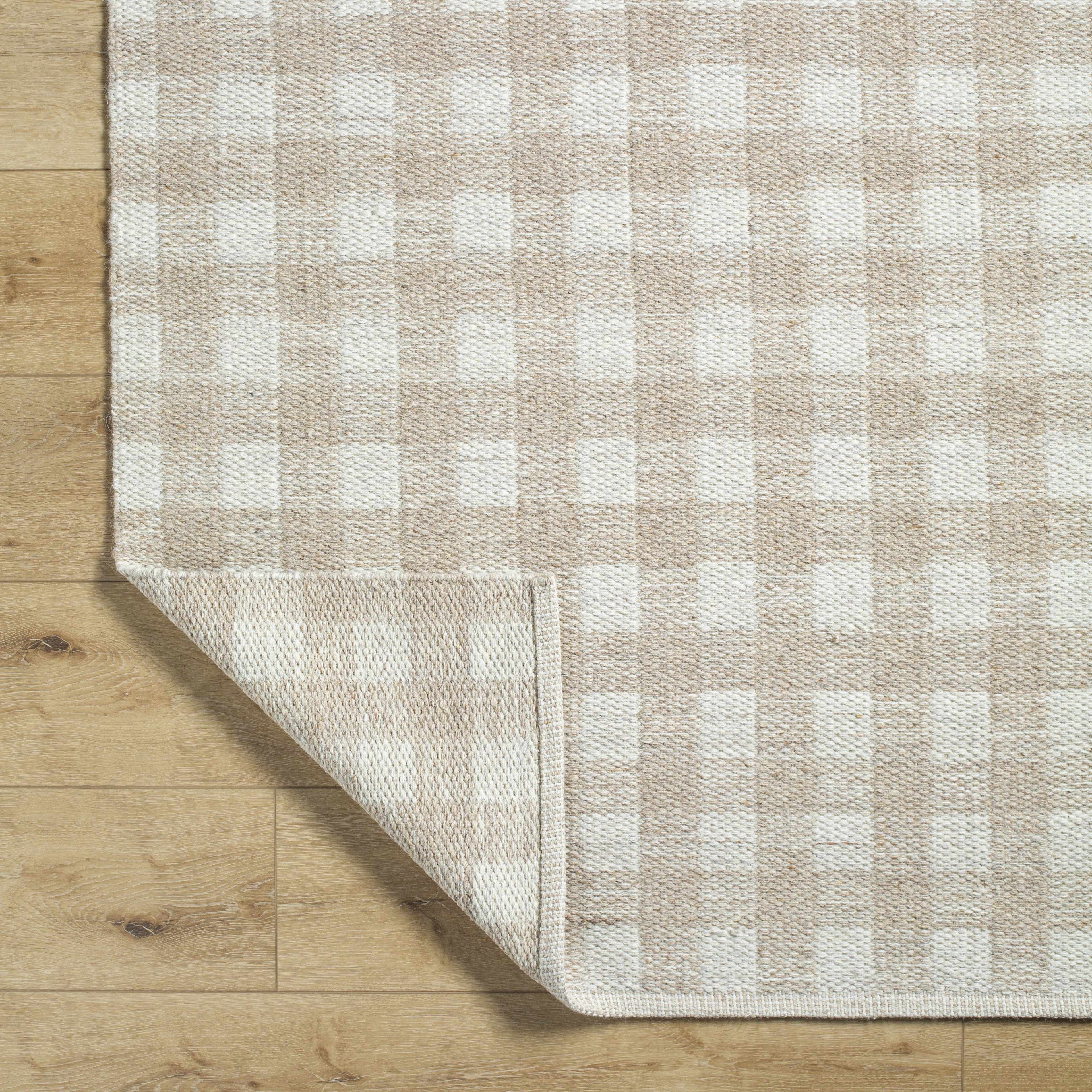 Glorious Handwoven Tan Wool Plaid Area Rug