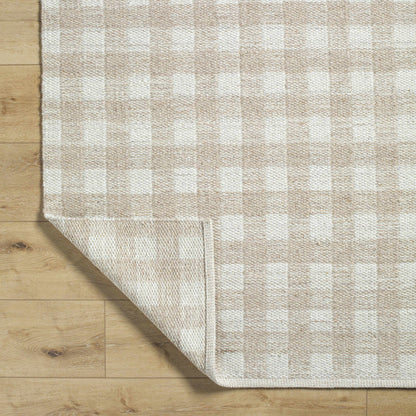Glorious Handwoven Tan Wool Plaid Area Rug