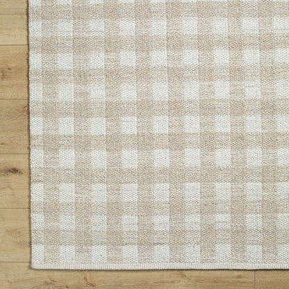 Glorious Handwoven Tan Wool Plaid Area Rug