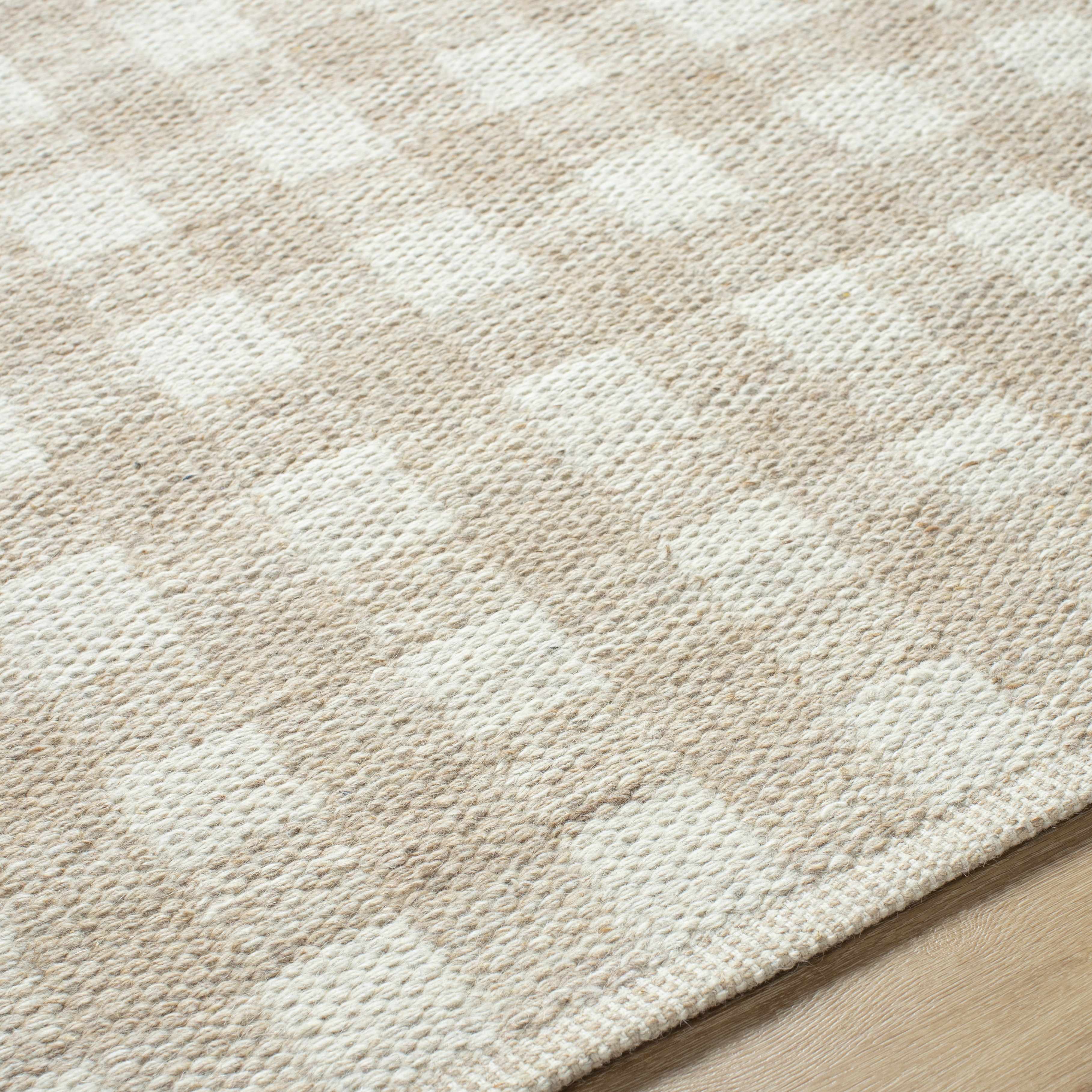 Glorious Handwoven Tan Wool Plaid Area Rug