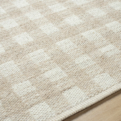 Glorious Handwoven Tan Wool Plaid Area Rug