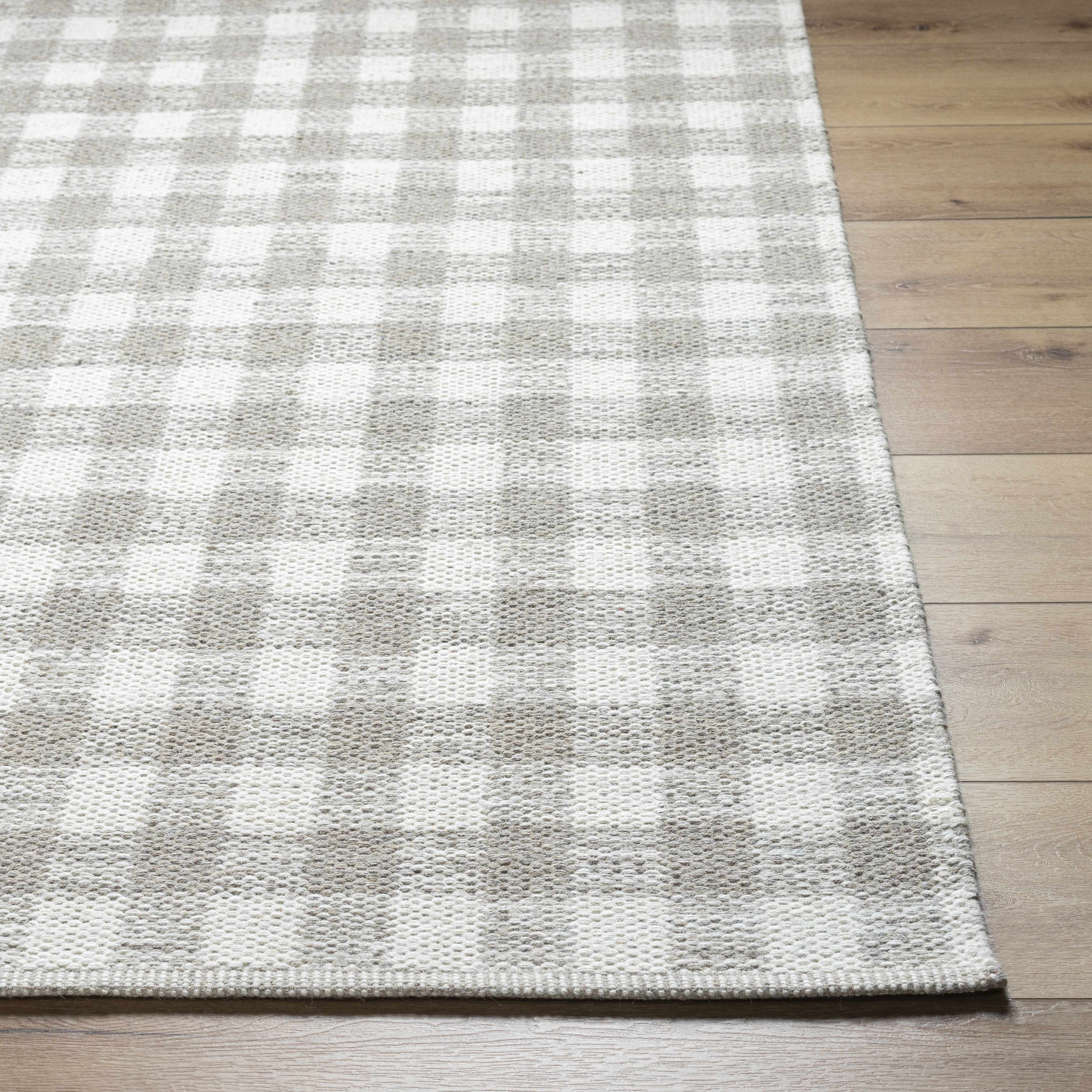 Timeless Stylish Plaid Tan Wool Handwoven Area Rug