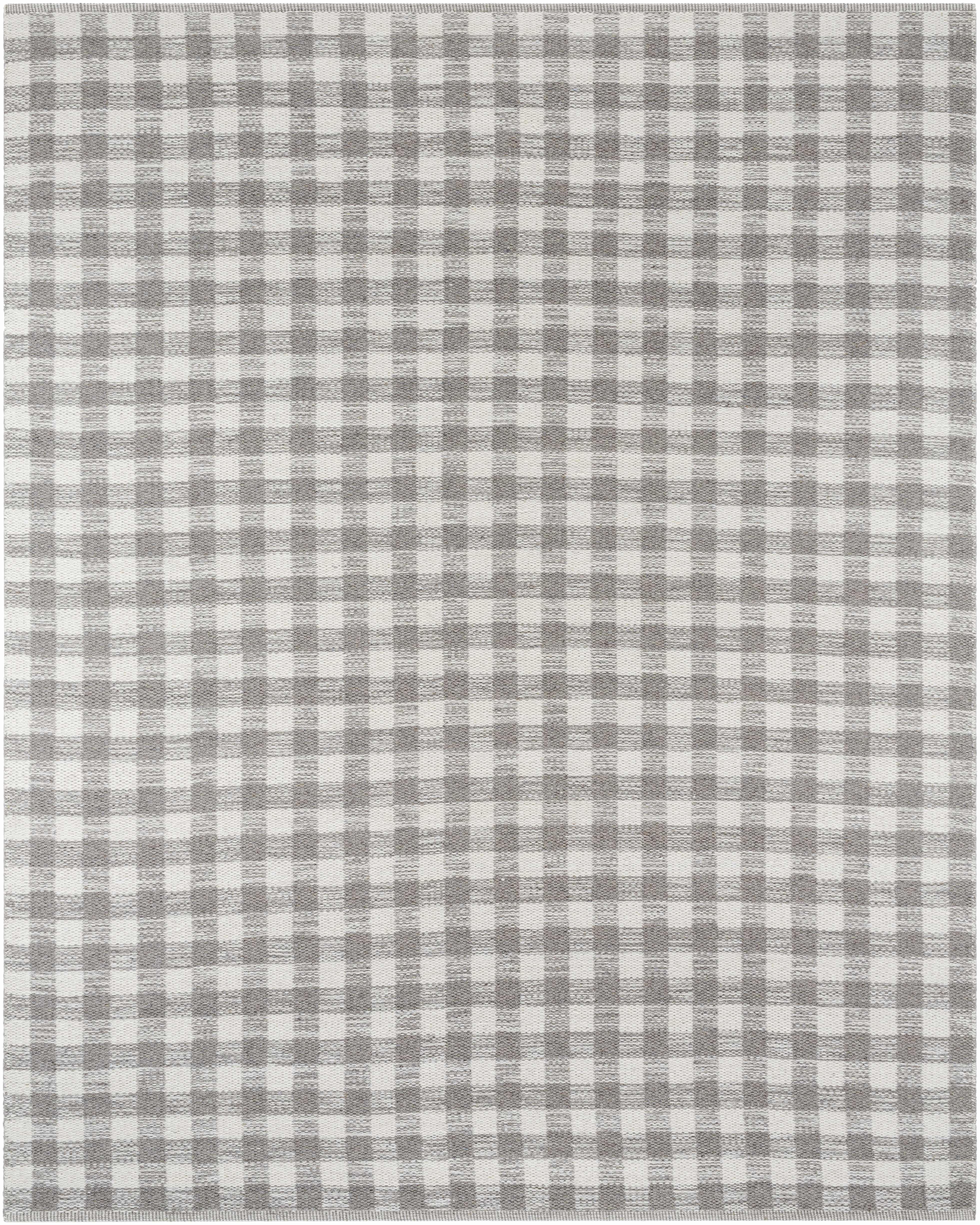 Artistic Natural Plaid Ivory Handwoven Wool Area Rug