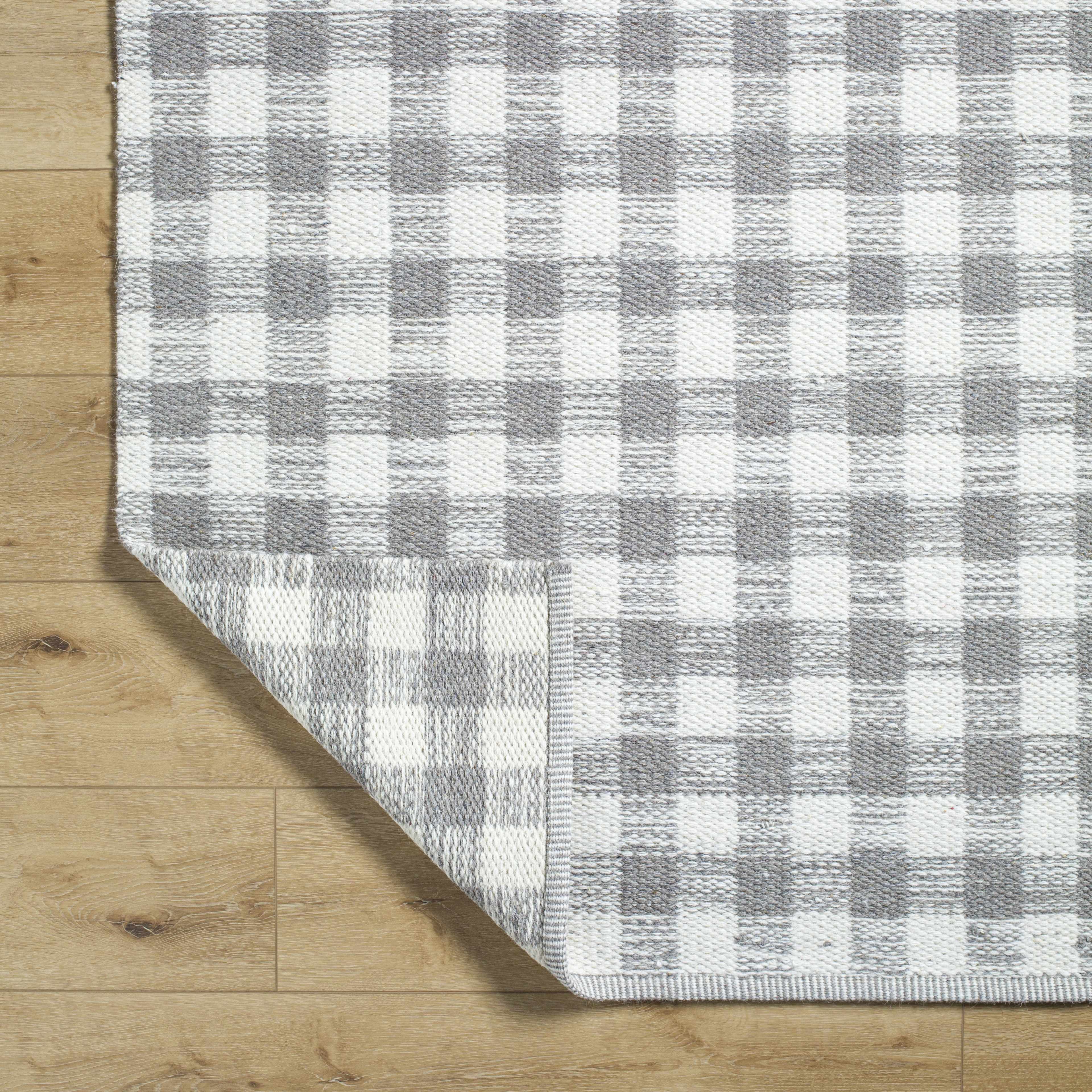 Artistic Natural Plaid Ivory Handwoven Wool Area Rug