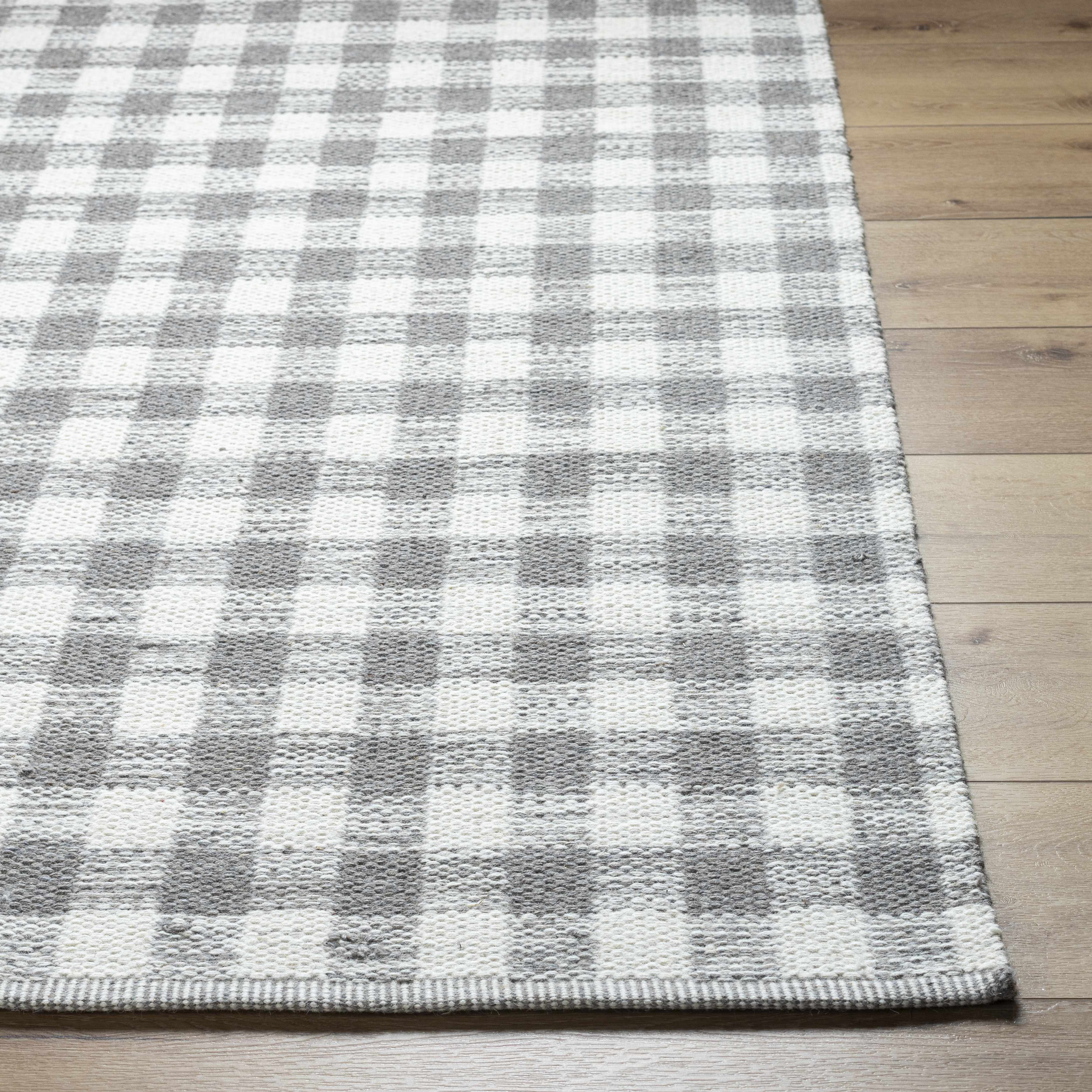 Artistic Natural Plaid Ivory Handwoven Wool Area Rug