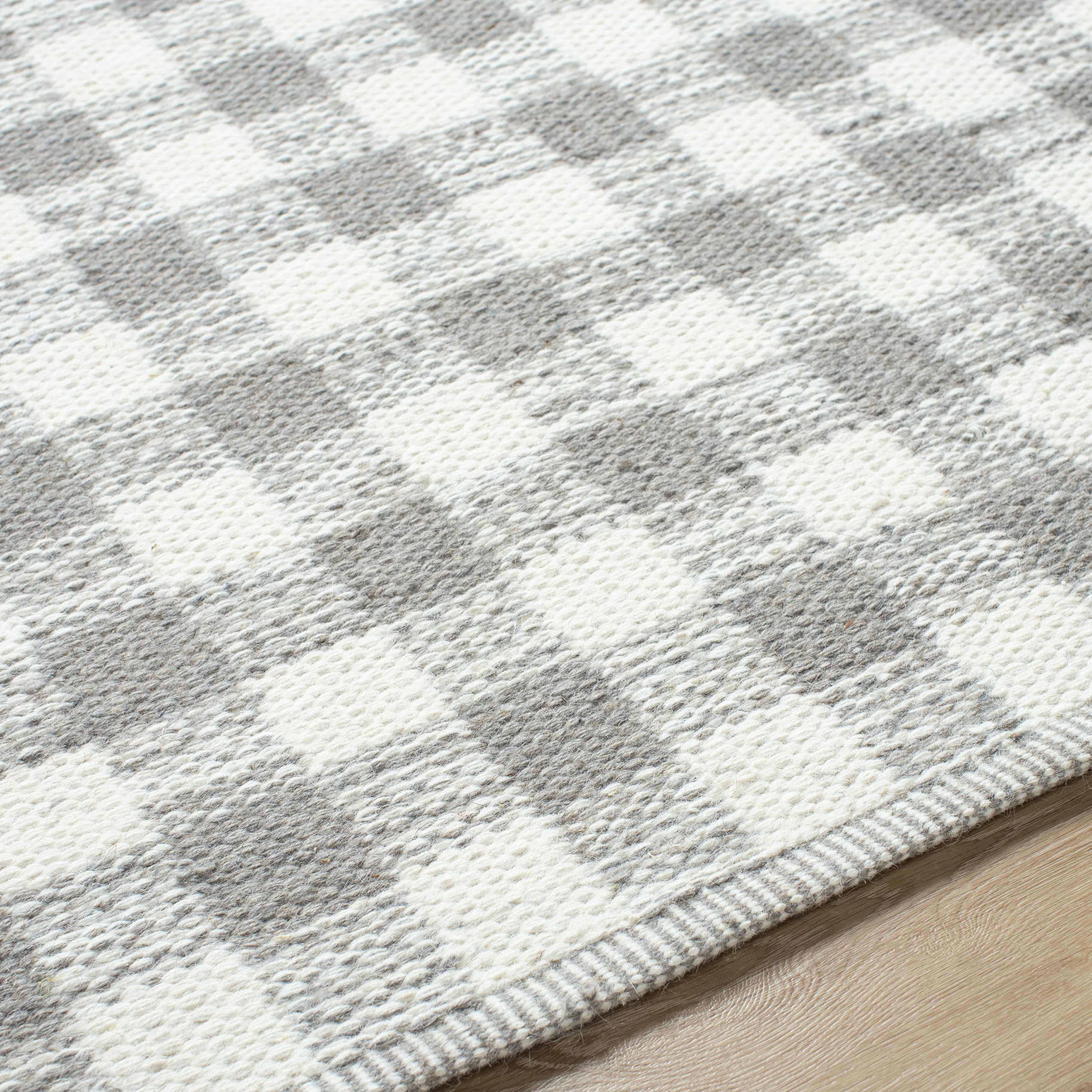 Artistic Natural Plaid Ivory Handwoven Wool Area Rug