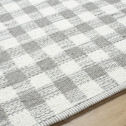 Artistic Natural Plaid Ivory Handwoven Wool Area Rug
