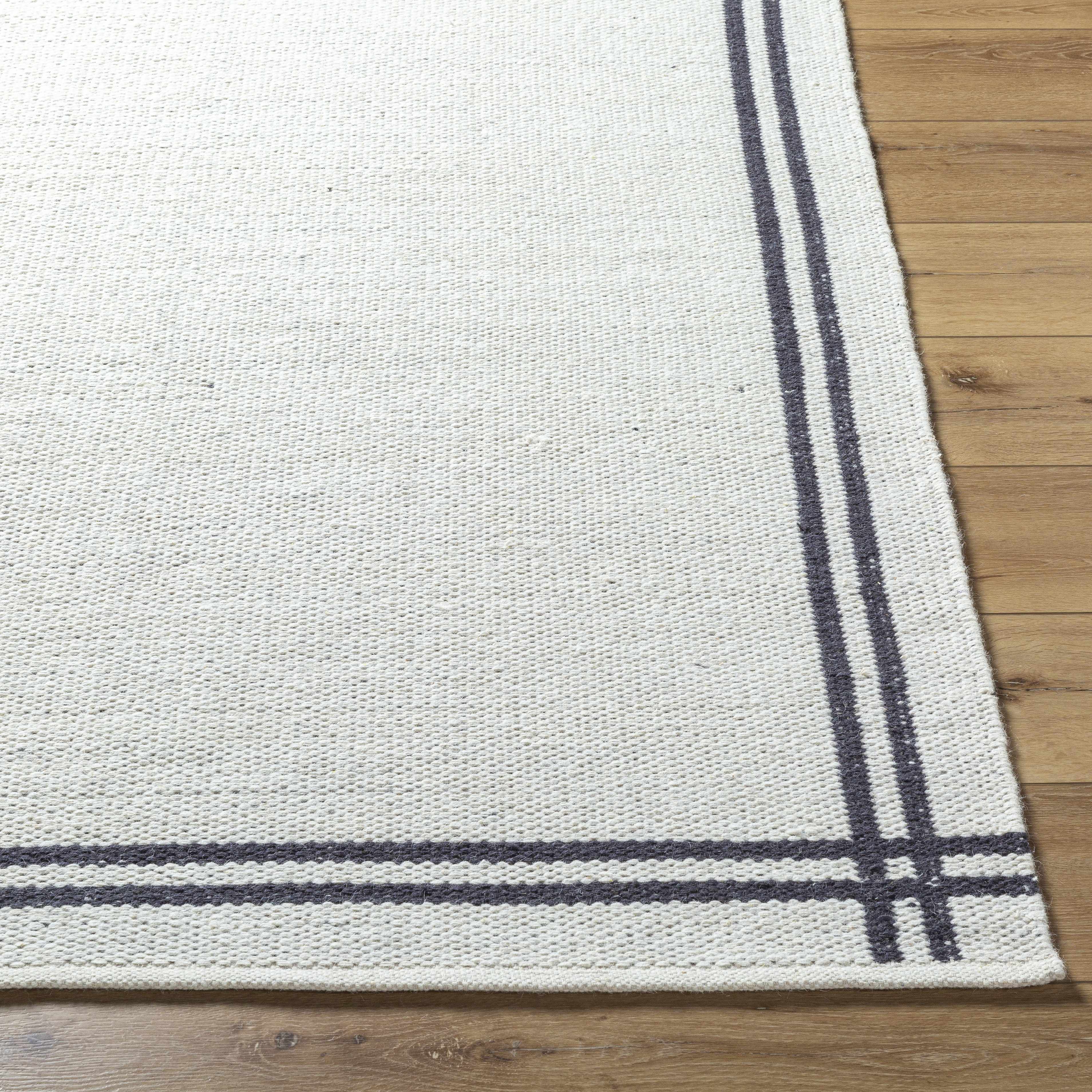 Modern Solid Bordered Handwoven Wool Area Rug