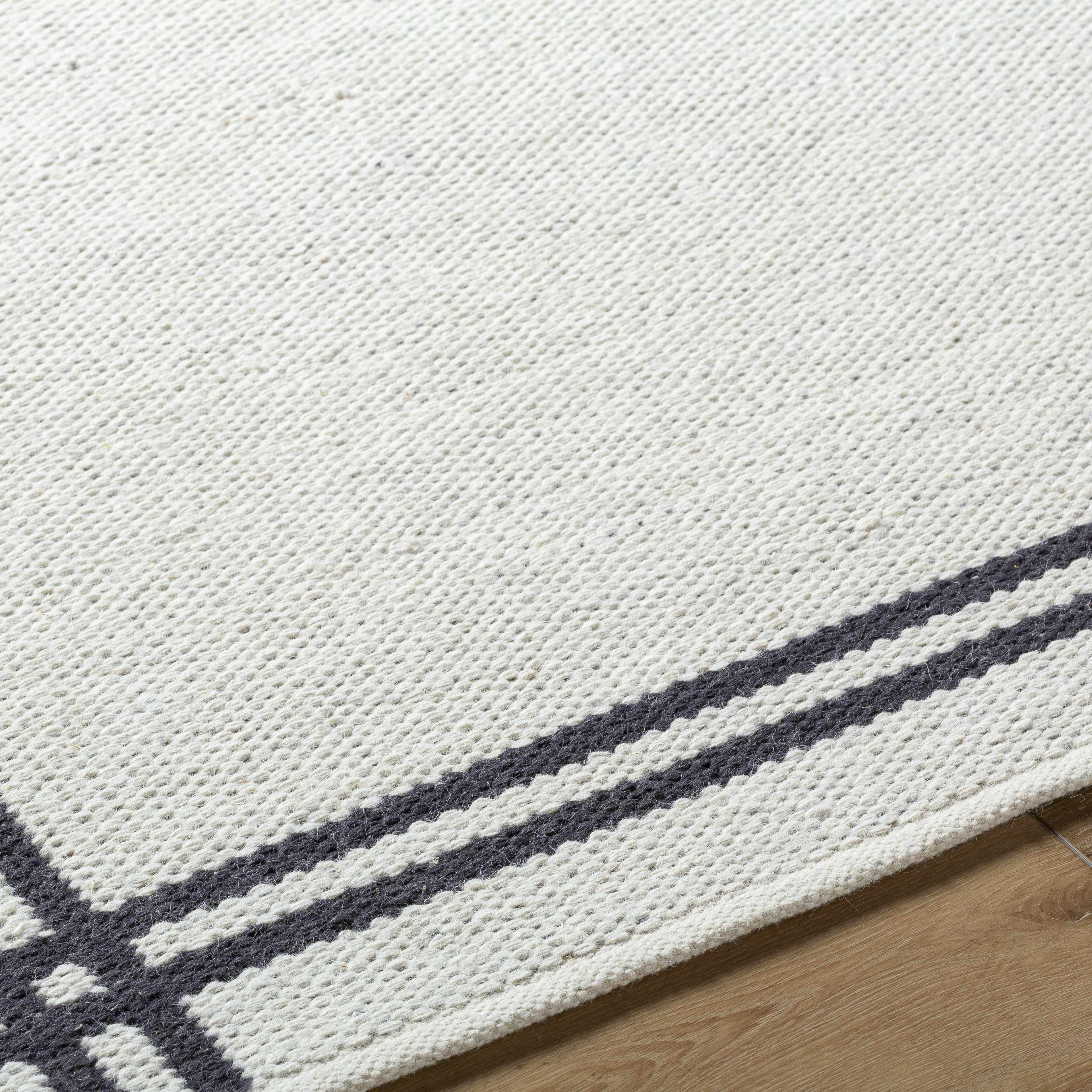 Modern Solid Bordered Handwoven Wool Area Rug