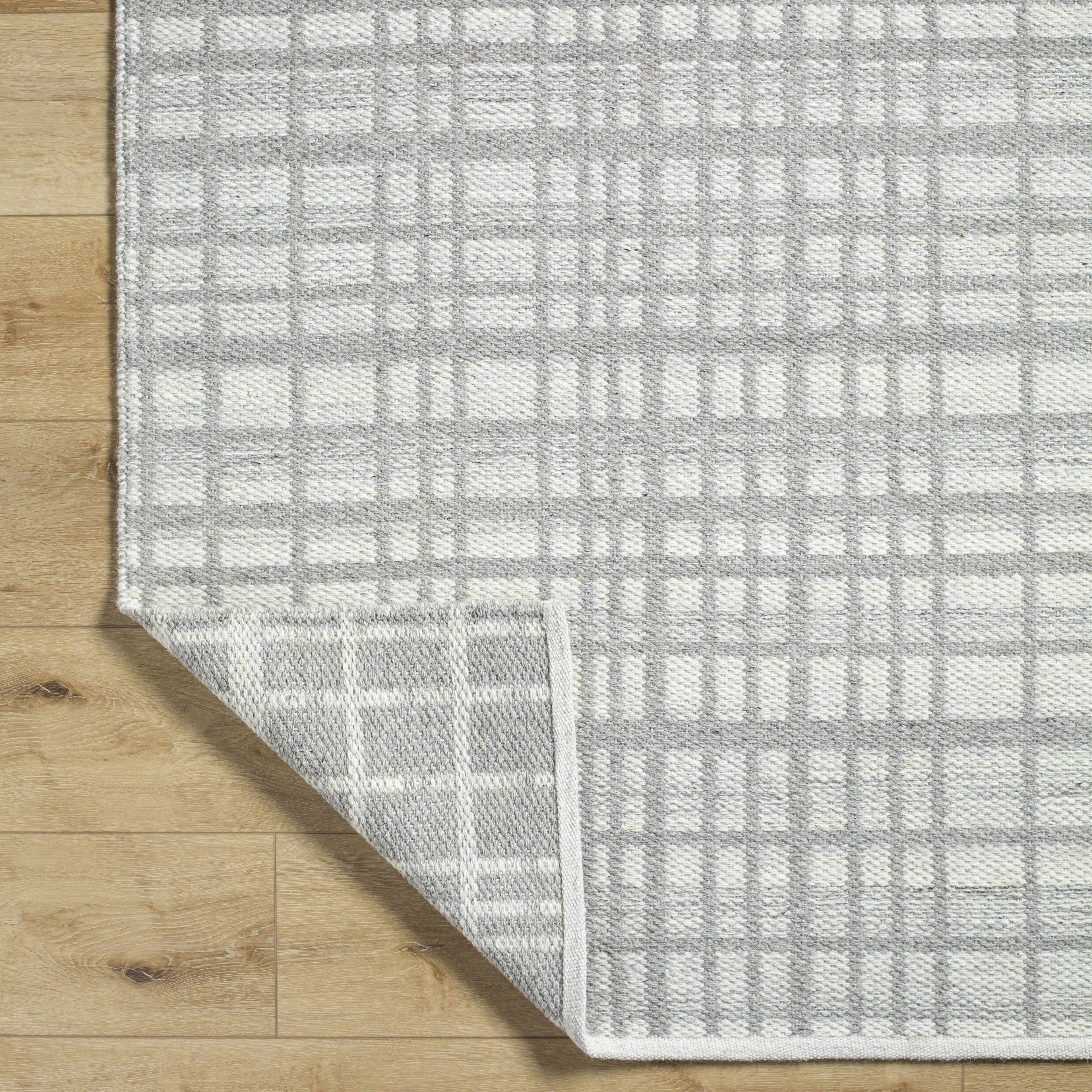 Harmonious Sleek Plaid Ivory Wool Handwoven Area Rug