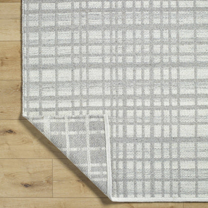 Harmonious Sleek Plaid Ivory Wool Handwoven Area Rug