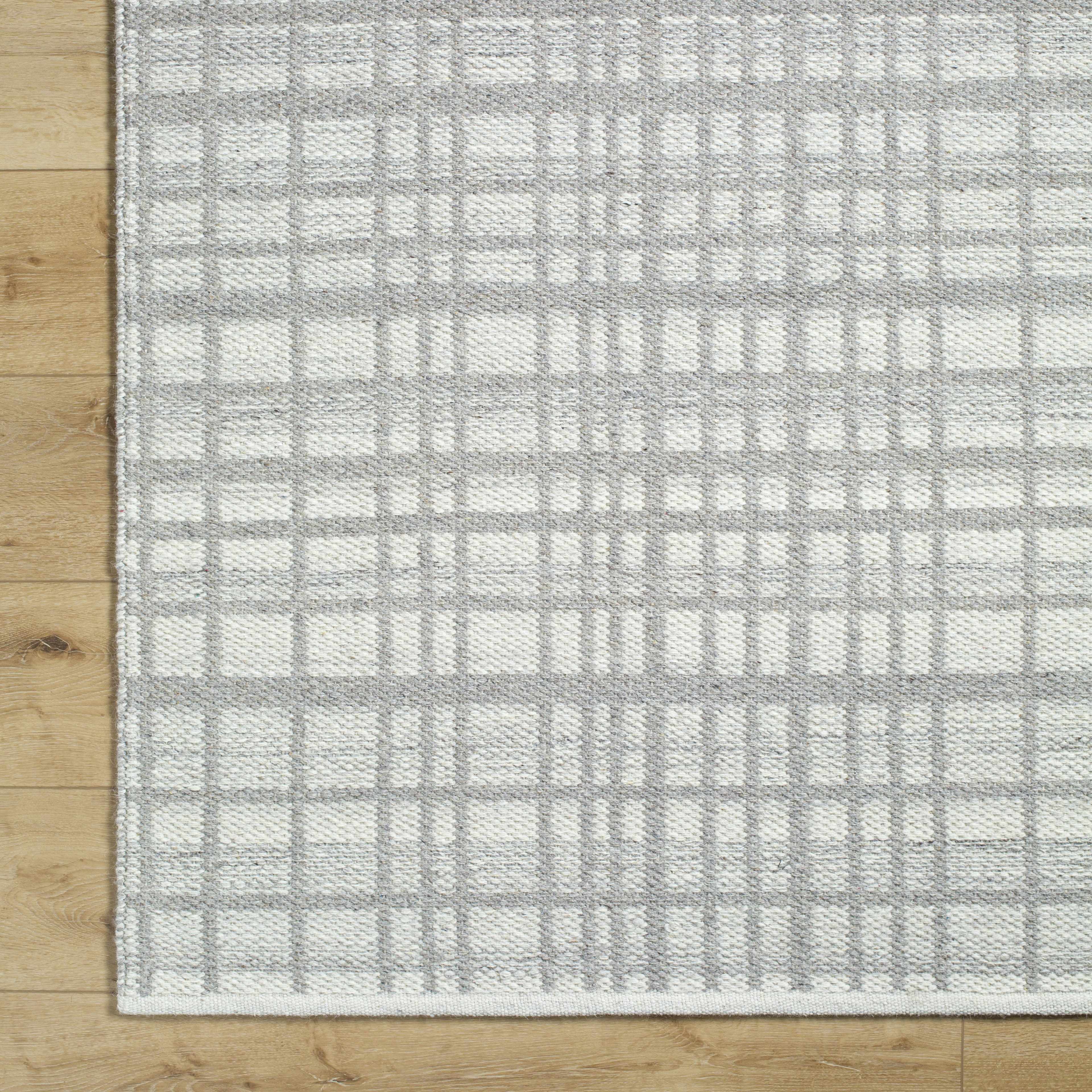Harmonious Sleek Plaid Ivory Wool Handwoven Area Rug