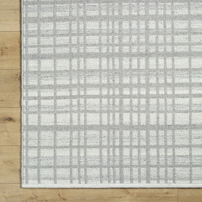 Harmonious Sleek Plaid Ivory Wool Handwoven Area Rug