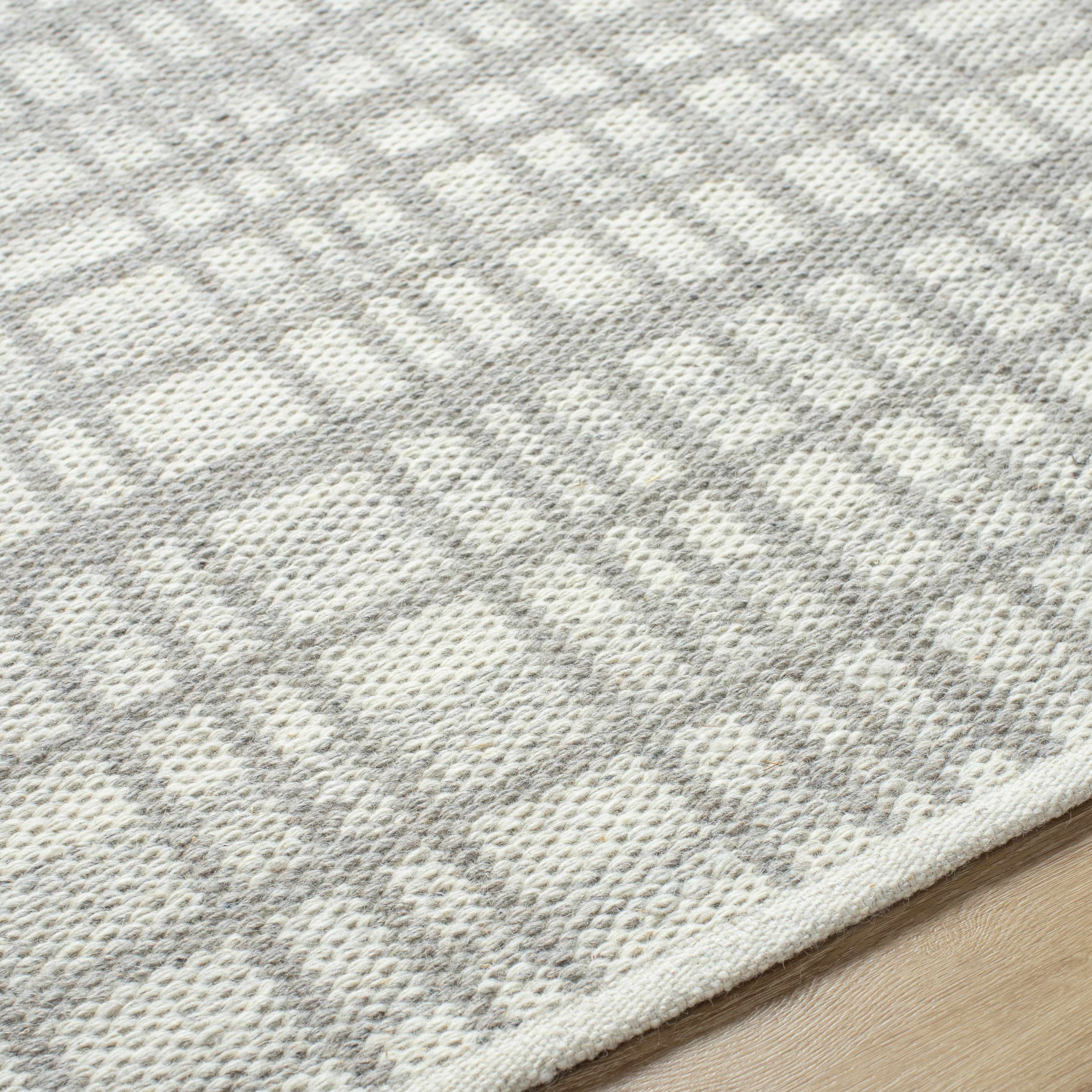 Harmonious Sleek Plaid Ivory Wool Handwoven Area Rug