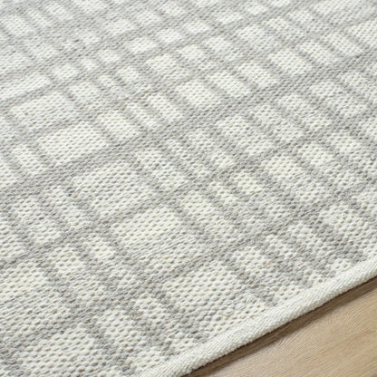 Harmonious Sleek Plaid Ivory Wool Handwoven Area Rug