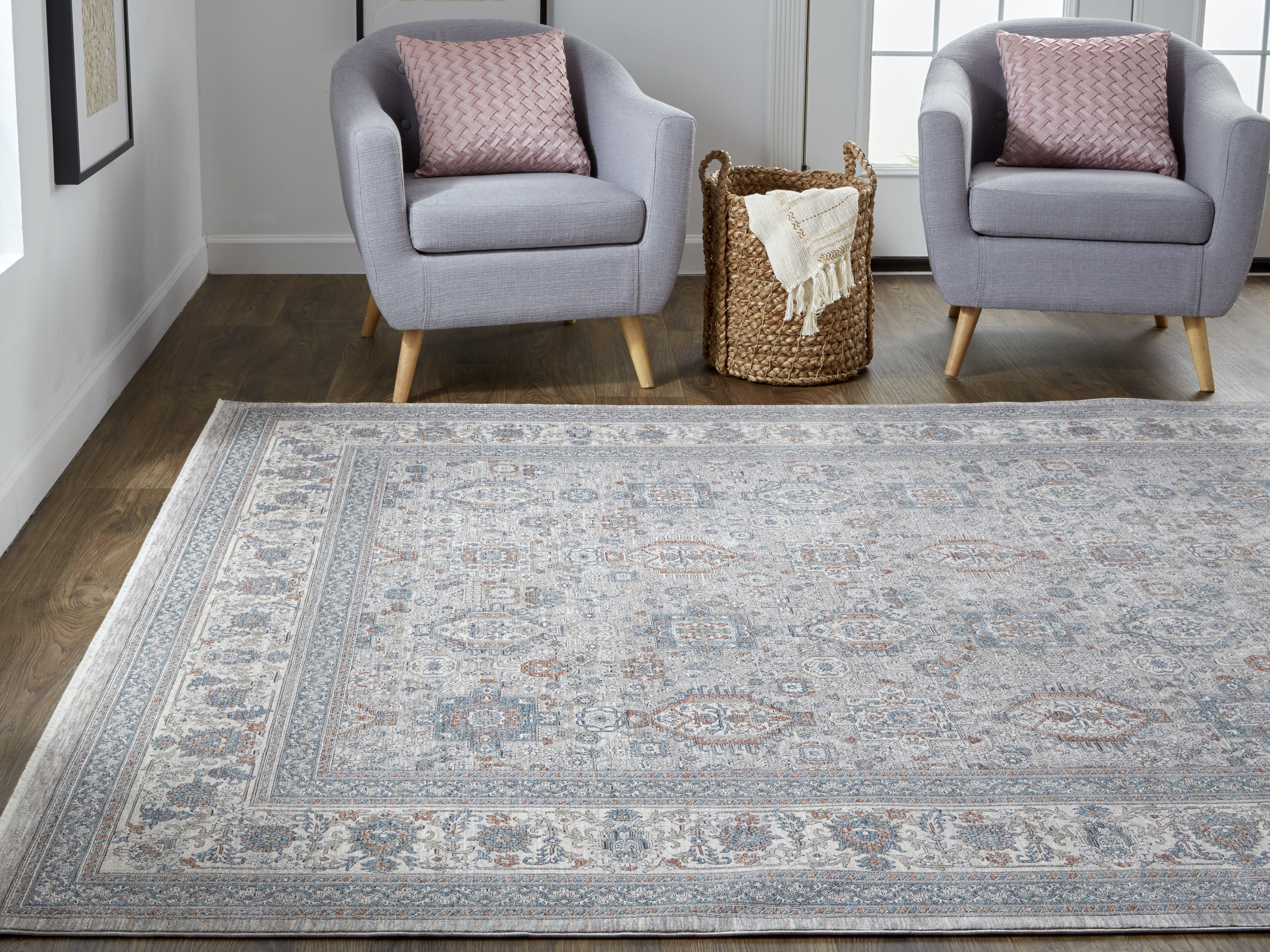 Marquette Transitional Oriental - Taupe/Silver/Blue Area Rug
