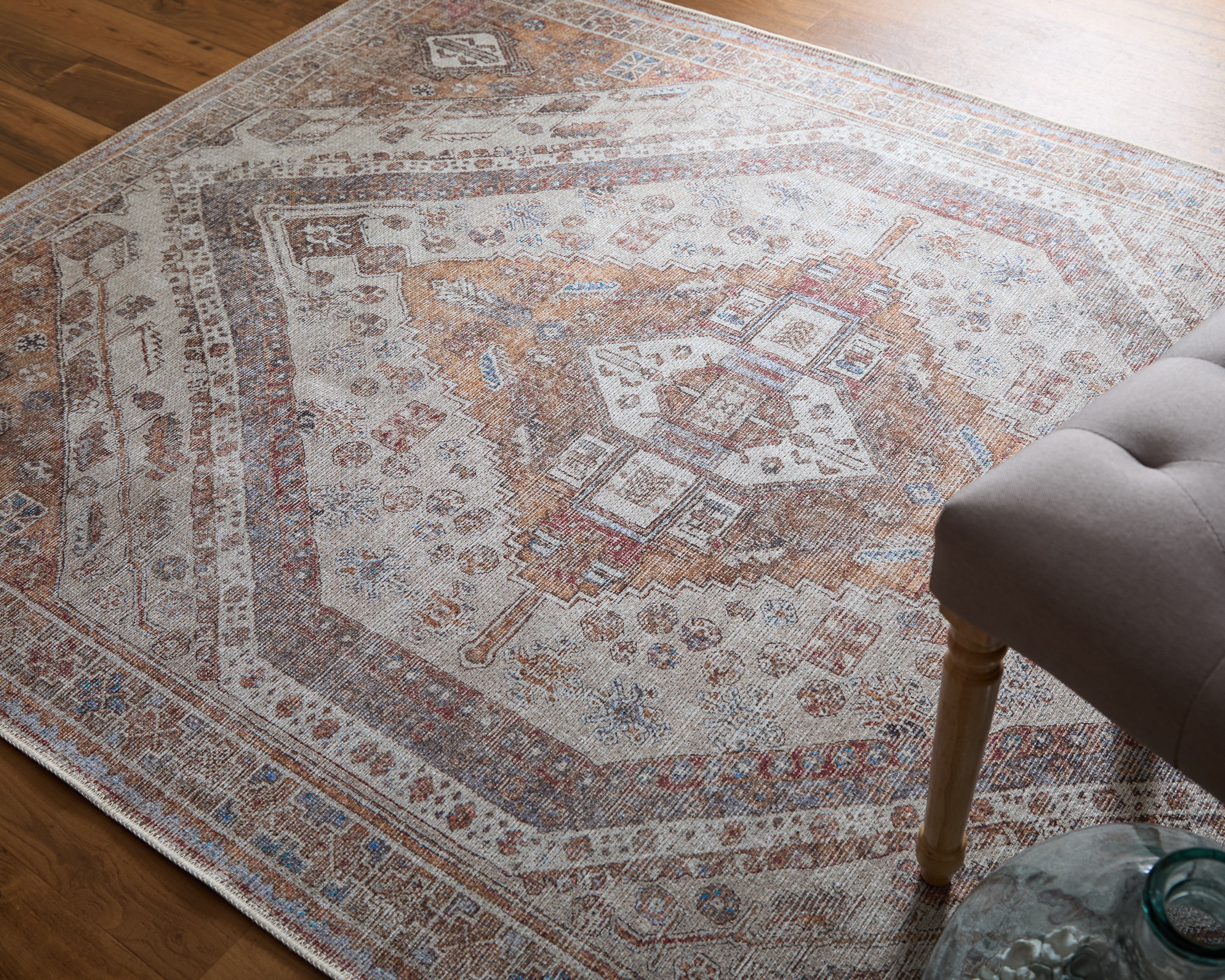 Percy Transitional Medallion - Ivory/Orange/Brown Area Rug