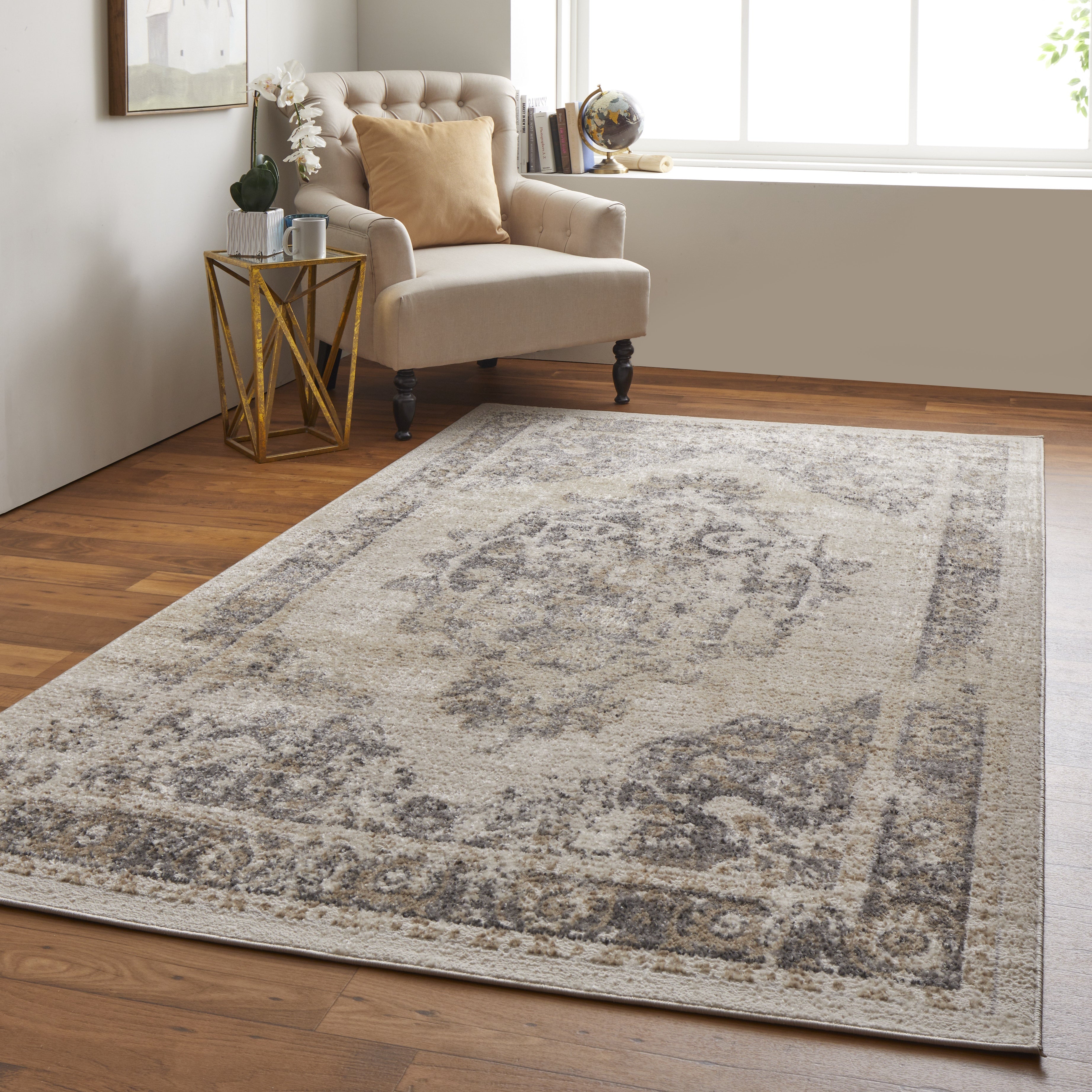 Camellia Transitional Medallion - Ivory/Gray/Brown