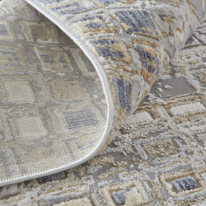 Laina Transitional Geometric - Tan/Ivory/Blue Area Rug