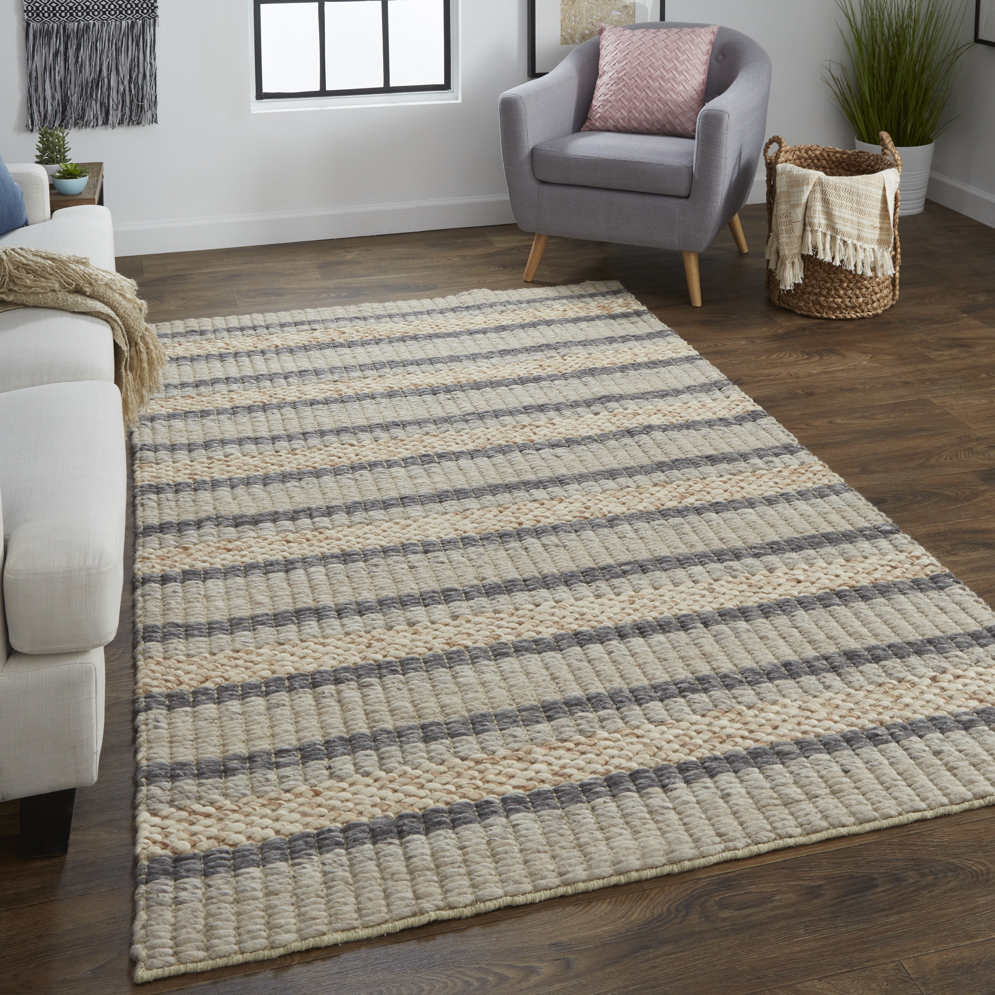 Berkeley Transitional Stripes - Ivory/Tan/Gray Area Rug