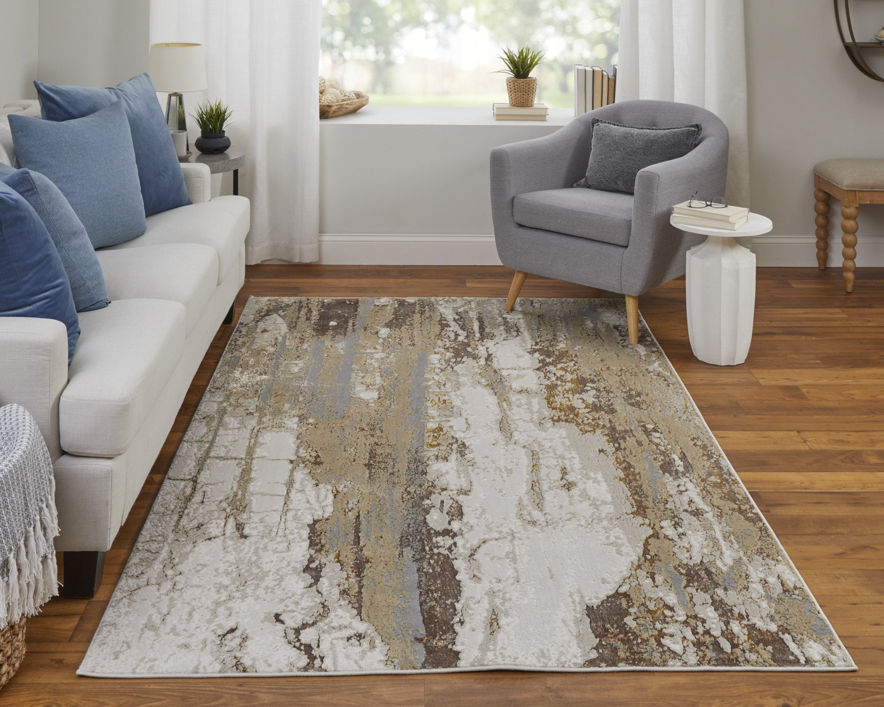 Aura Modern Abstract - Ivory/Gold/Brown Area Rug