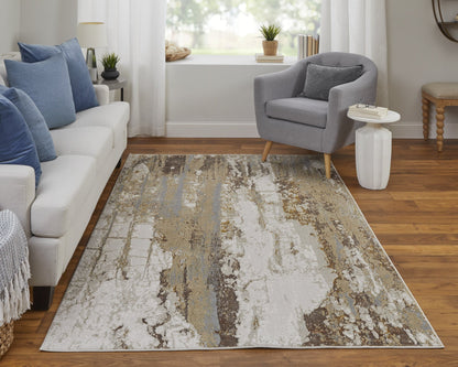 Aura Modern Abstract - Ivory/Gold/Brown Area Rug