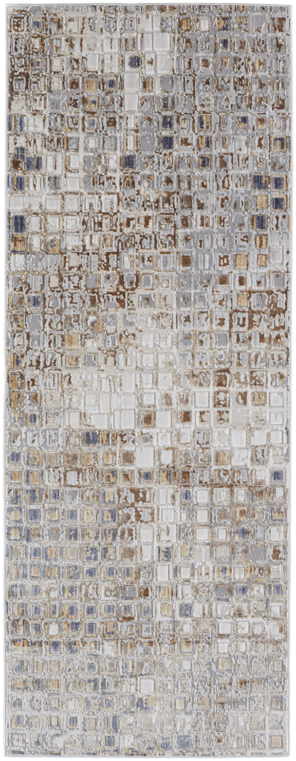 Laina Transitional Geometric - Tan/Ivory/Blue Area Rug