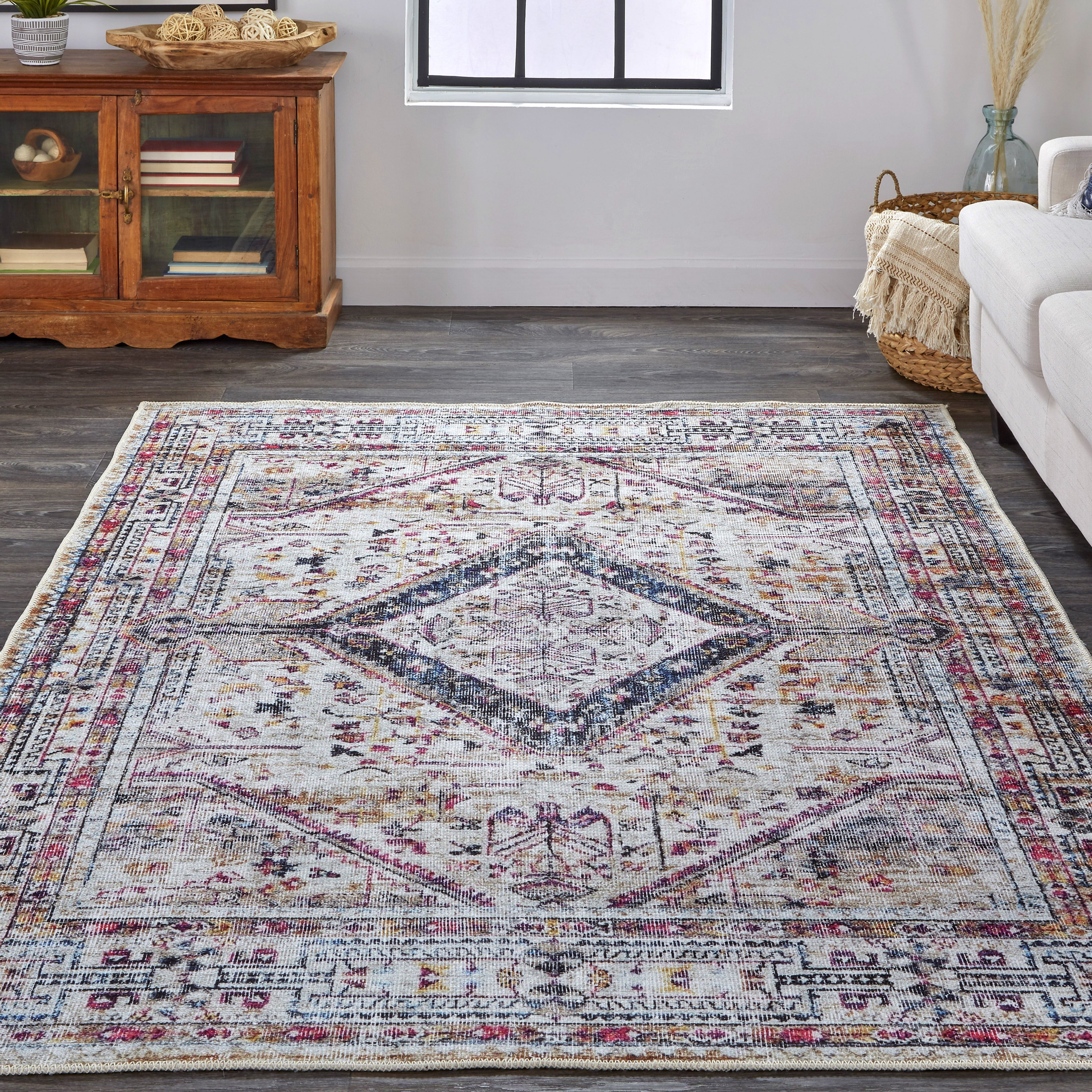 Percy Transitional Medallion - Ivory/Red/Pink Area Rug