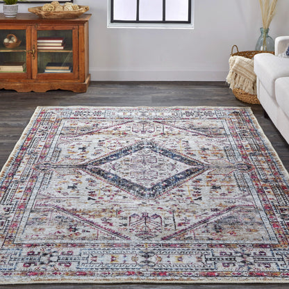 Percy Transitional Medallion - Ivory/Red/Pink Area Rug