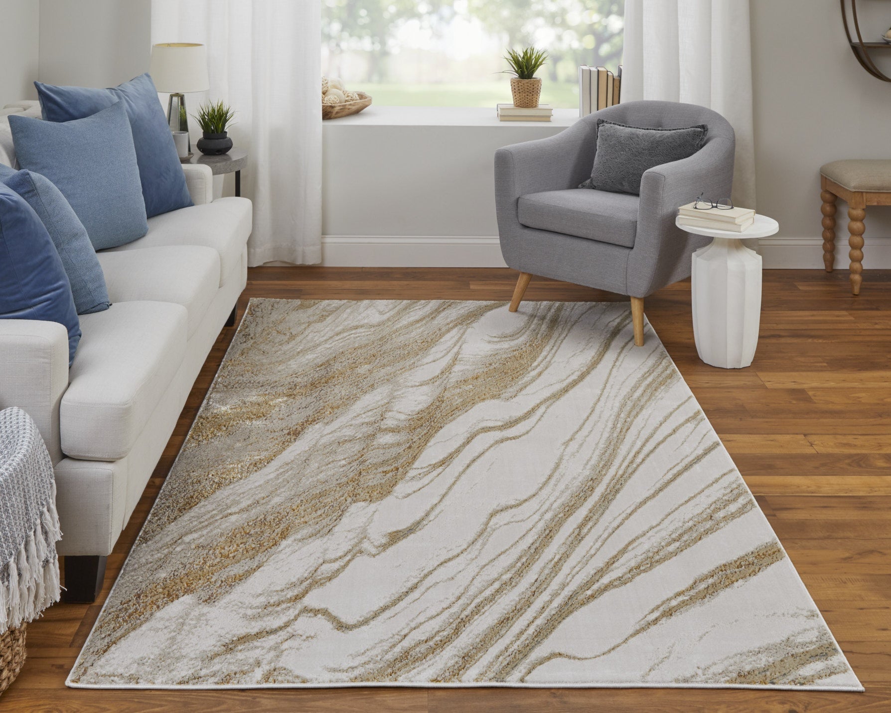Aura Modern Abstract - Ivory/Taupe/Gold Area Rug