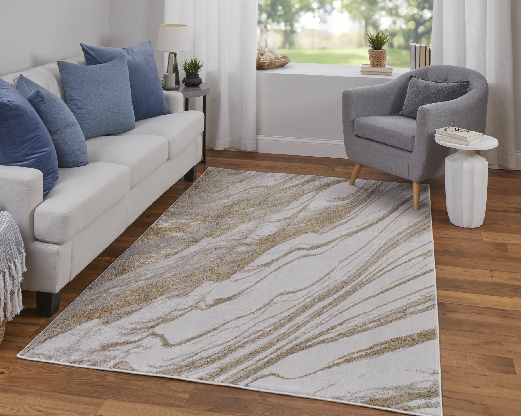 Aura Modern Abstract - Ivory/Taupe/Gold Area Rug