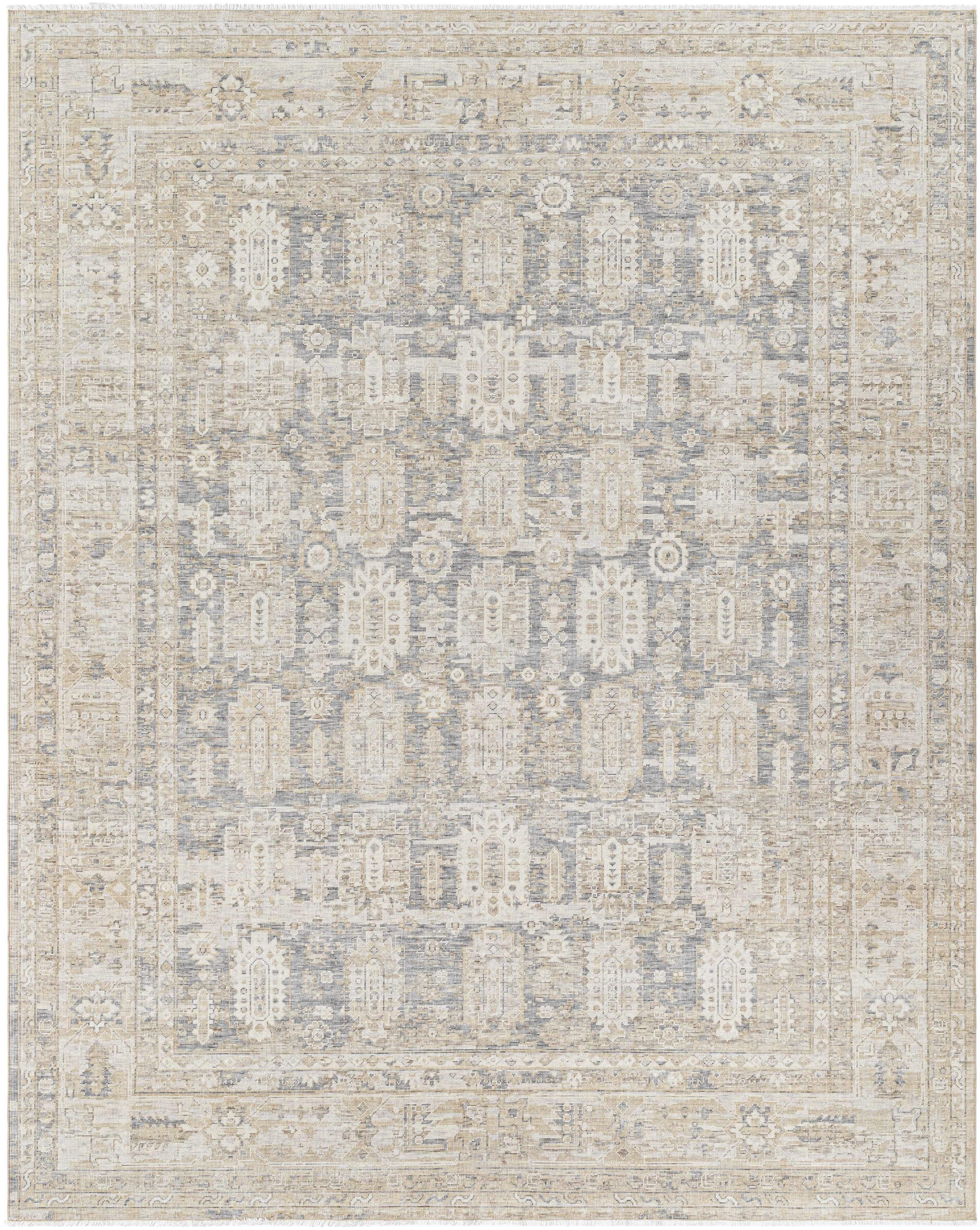 Delicate Tan Hand Crafted Wool Area Rug
