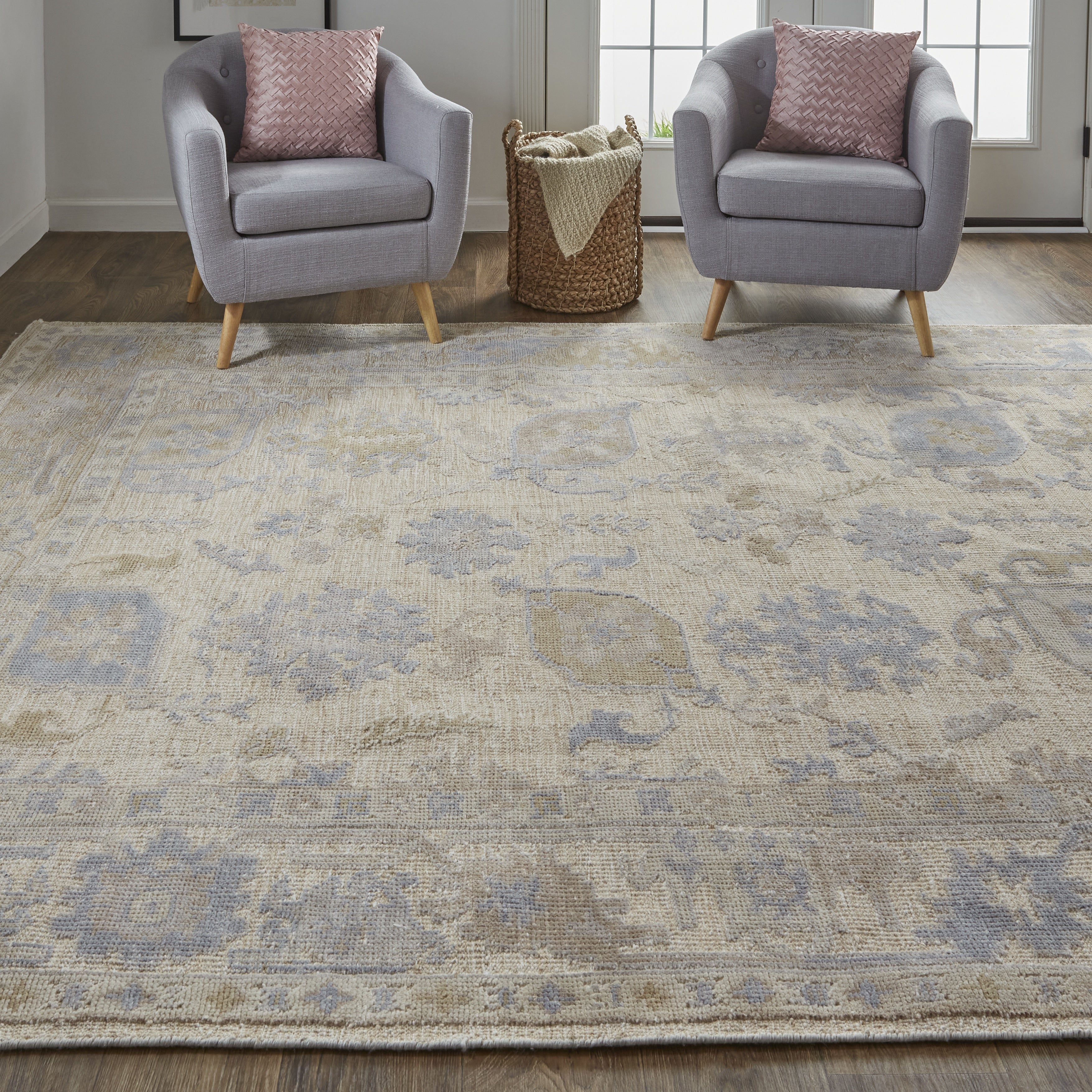 Wendover Transitional Floral & Botanical - Tan/Orange/Blue Area Rug