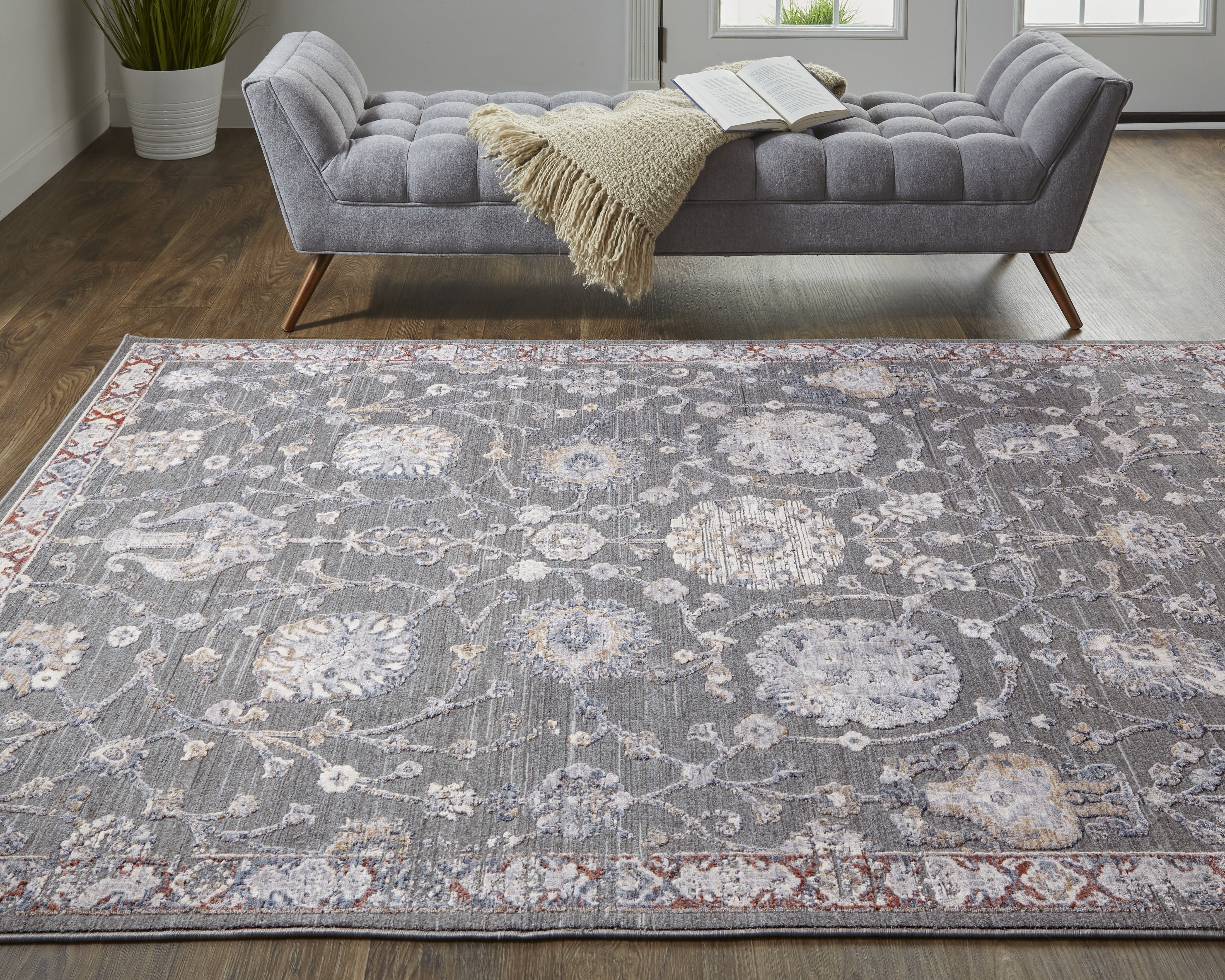 Thackery Transitional Oriental - Gray/Ivory/Red