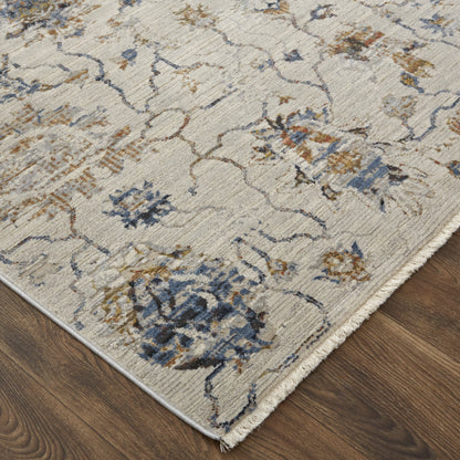 Kaia Transitional Floral & Botanical - Ivory/Orange/Blue Area Rug