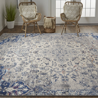 Bellini Transitional Medallion - Ivory/Gray/Blue