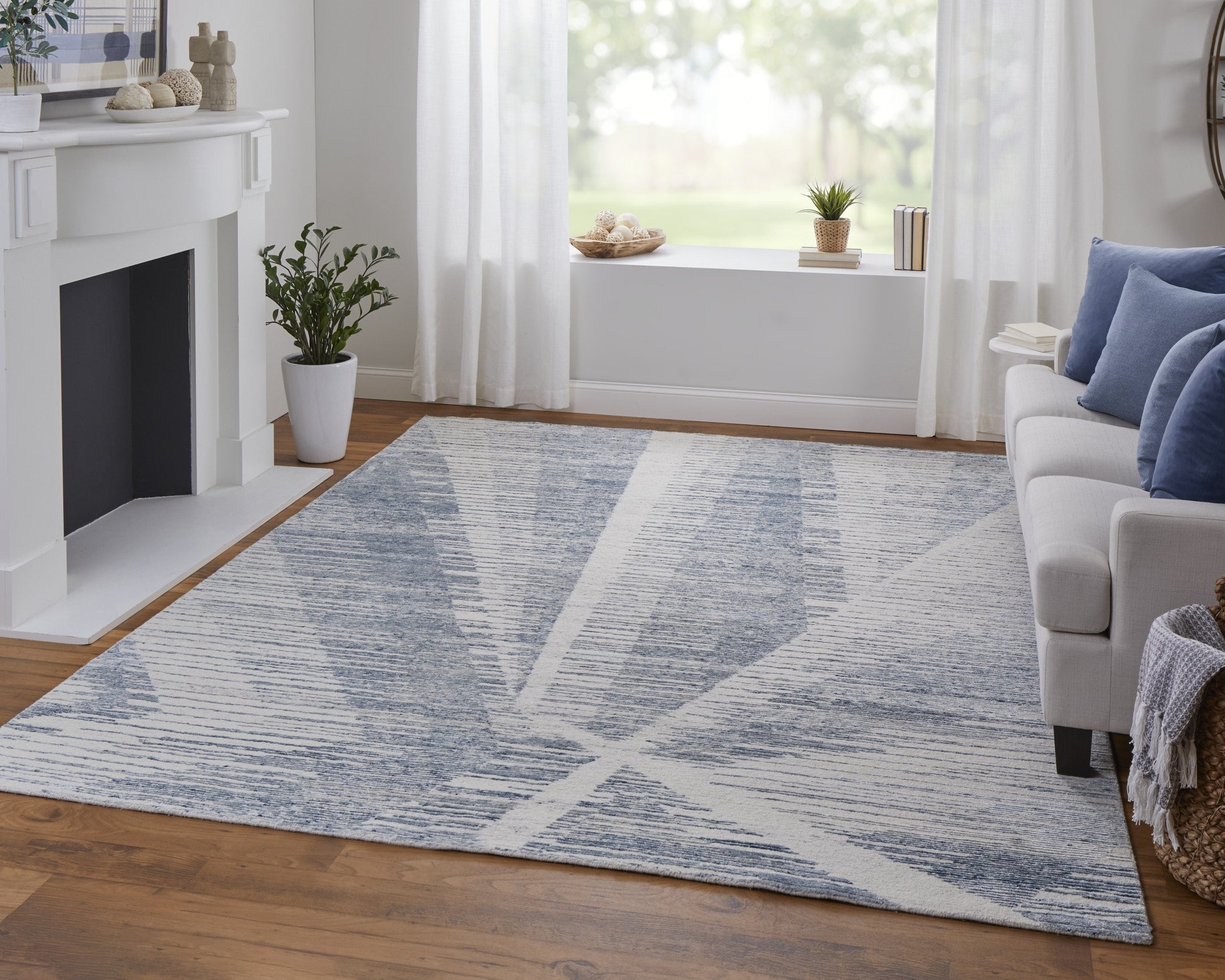 Brighton Modern Abstract - Ivory/Blue/Silver Area Rug
