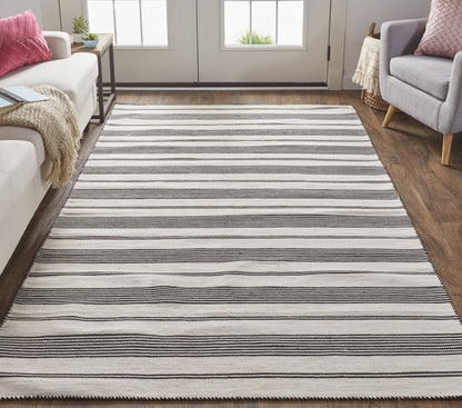 Duprine Transitional Stripes - Black/White/Ivory Area Rug