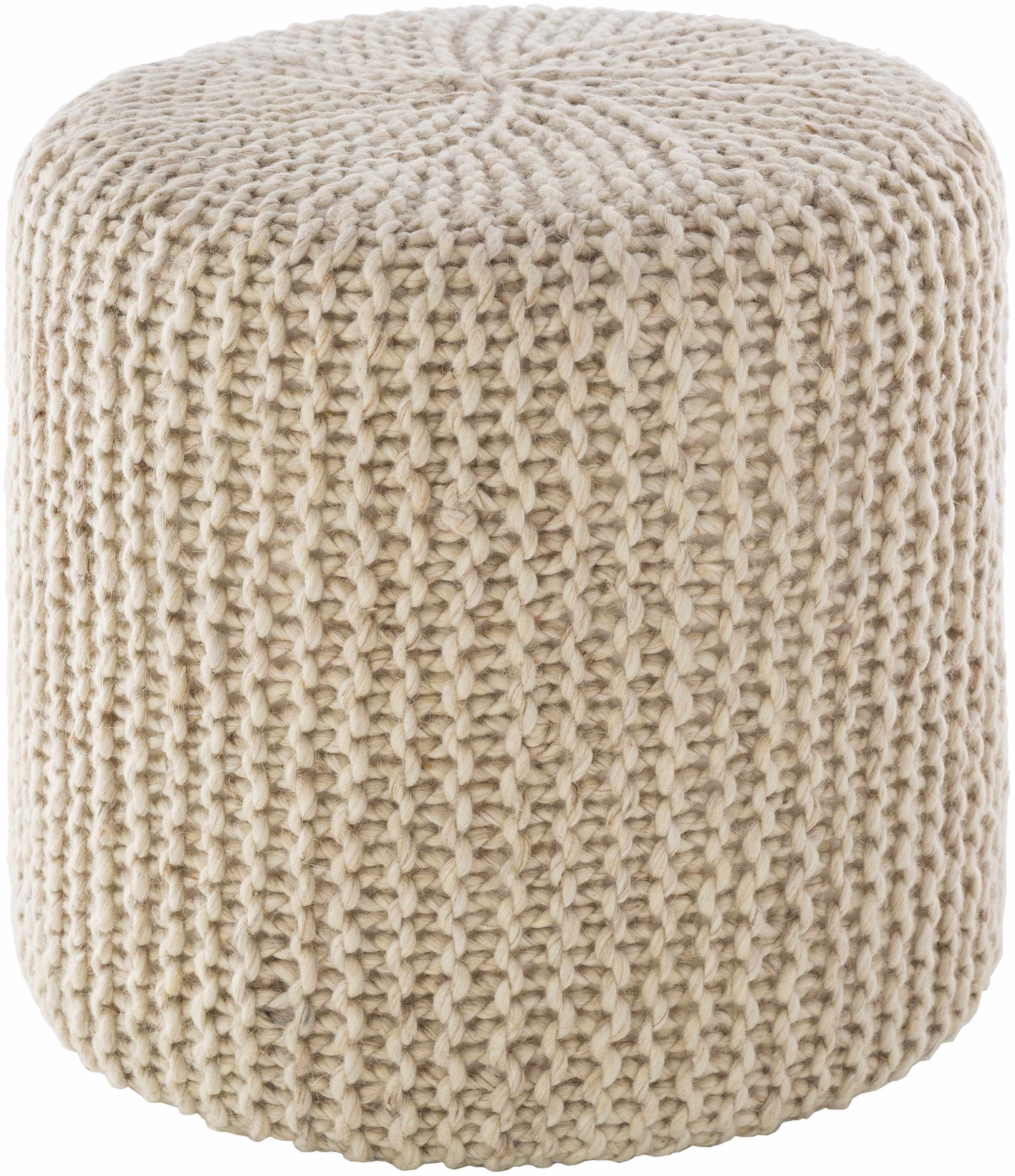 Solid Cylinder Knitted Pouf - Ivory
